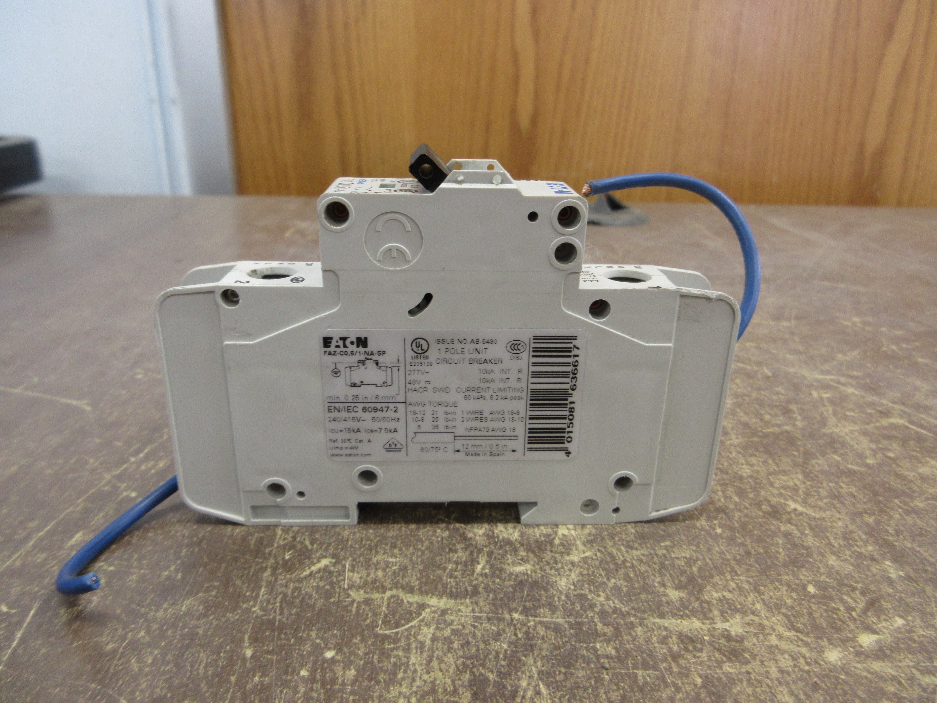 Eaton Circuit Breaker FAZ-C0.5/1-NA-SP 5A 277V 1P Used