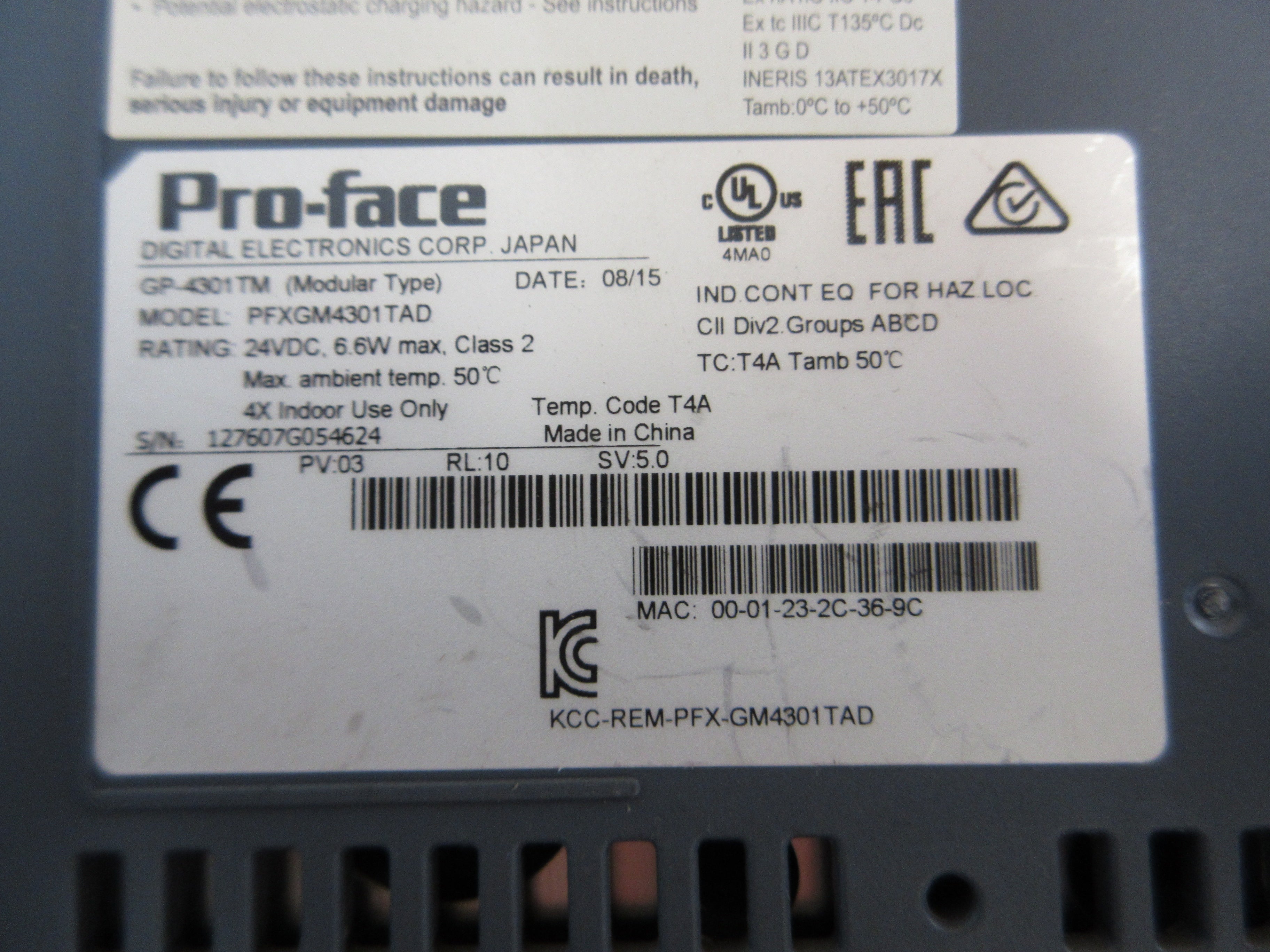 Pro-Face GP-4301Tm Controller PFXGM4301TAD 24VDC Used