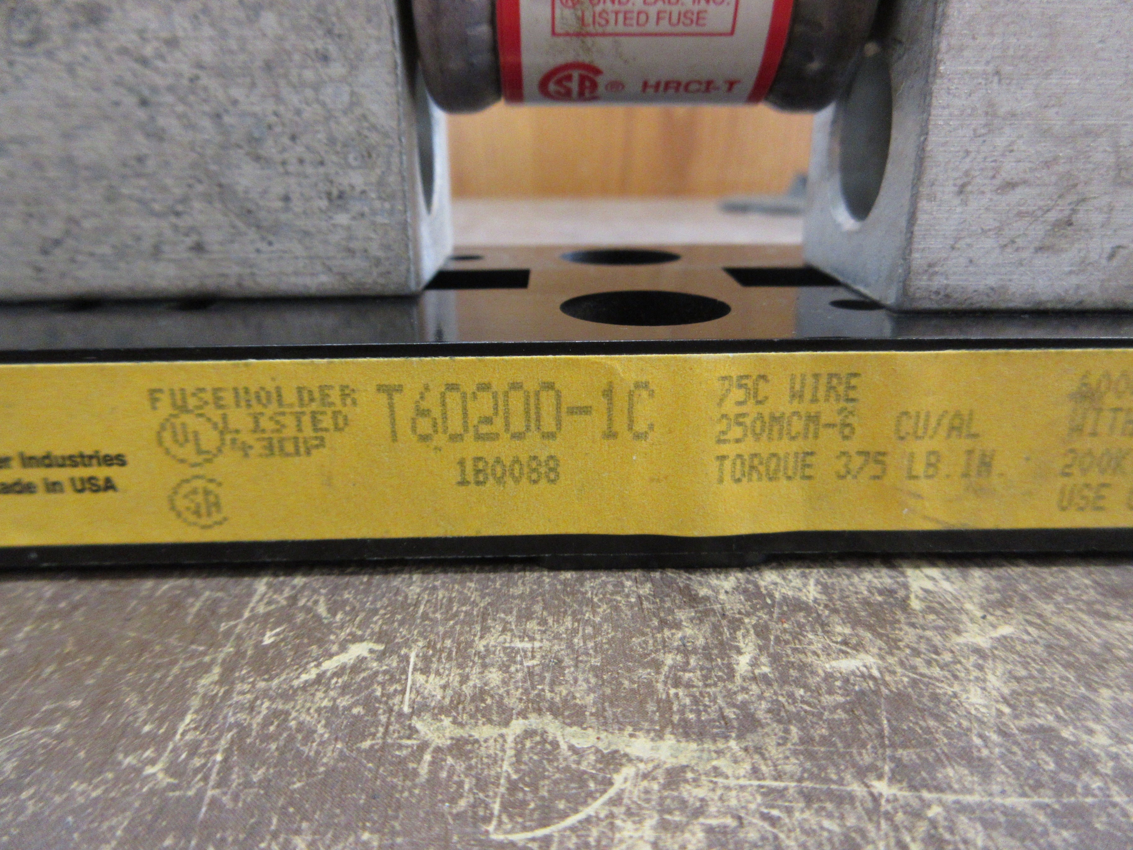Buss Fuseblock T60200-1C 200A 600V 1P w/ JJS 150 Fuse Used