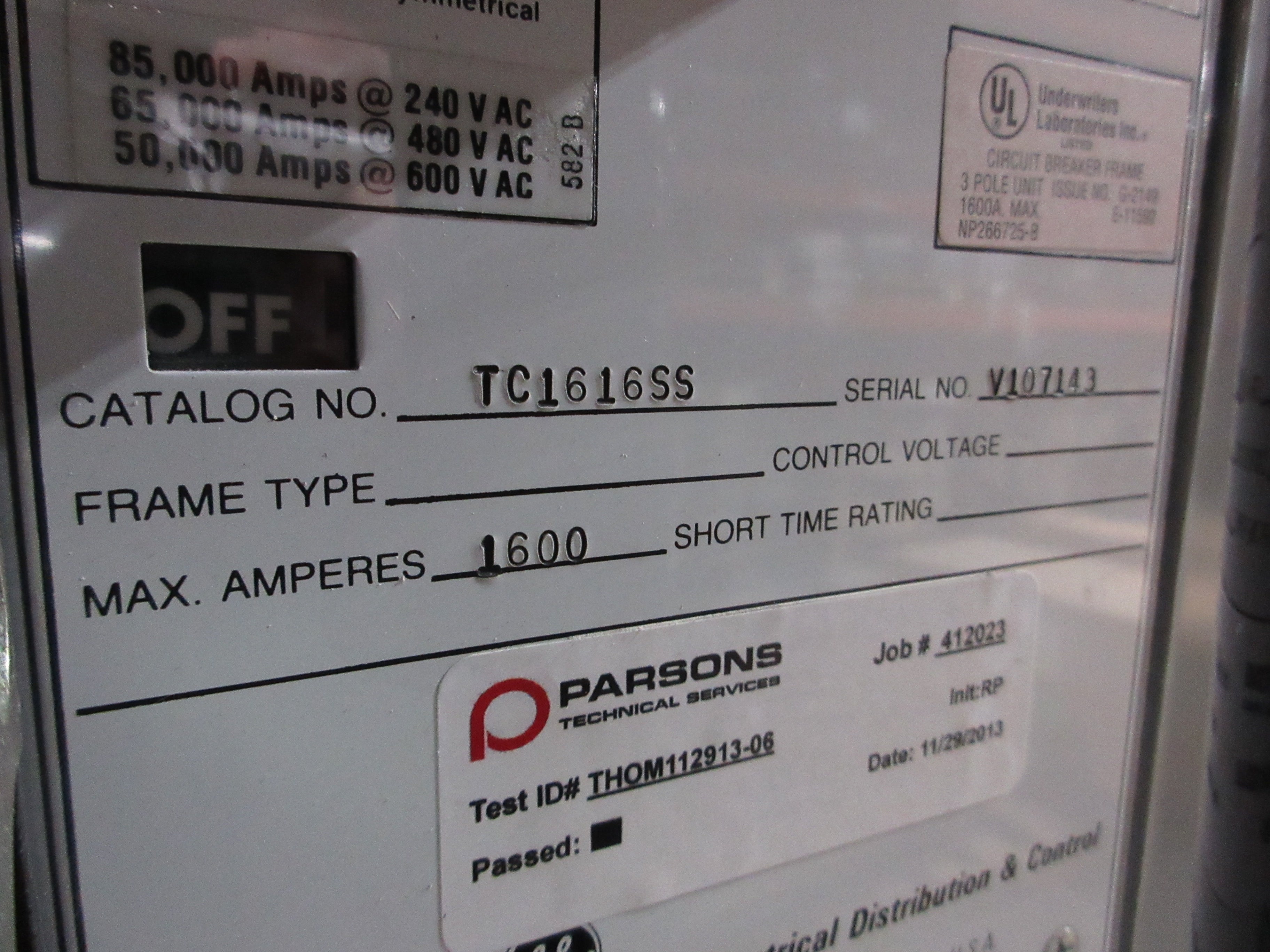 GE 3000A Main Tie Main Switch Gear Line Up TC3030SS 3000A Main Breaker Used