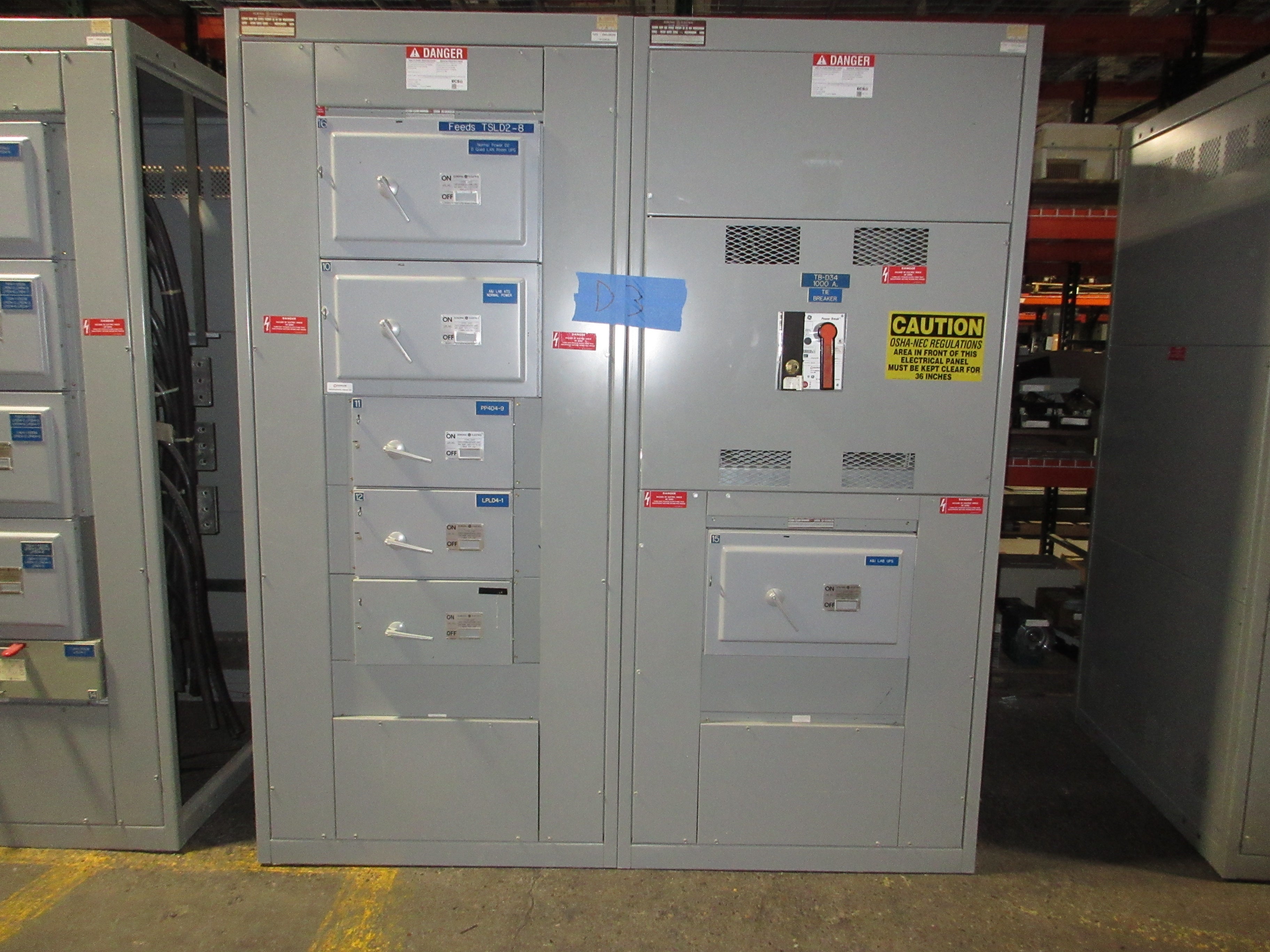 GE 3000A Main Tie Main Switch Gear Line Up TC3030SS 3000A Main Breaker Used