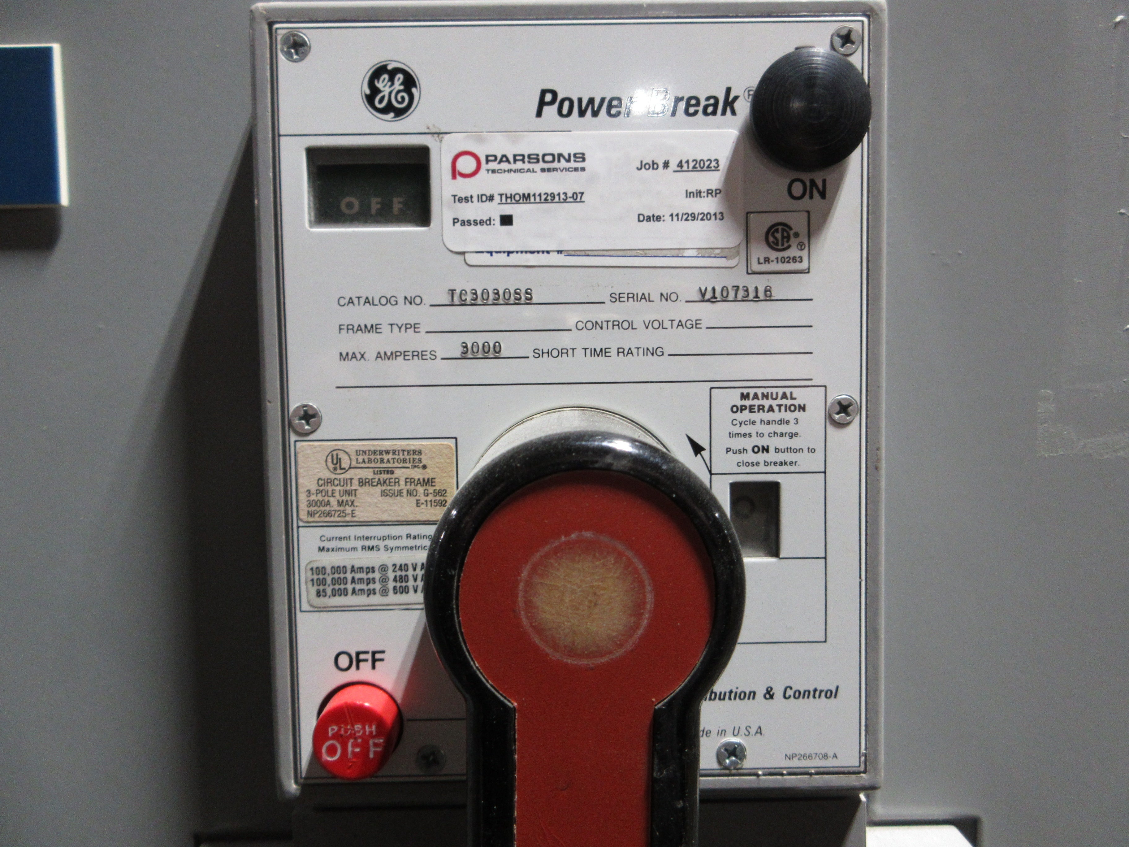 GE 3000A Main Tie Main Switch Gear Line Up TC3030SS 3000A Main Breaker Used