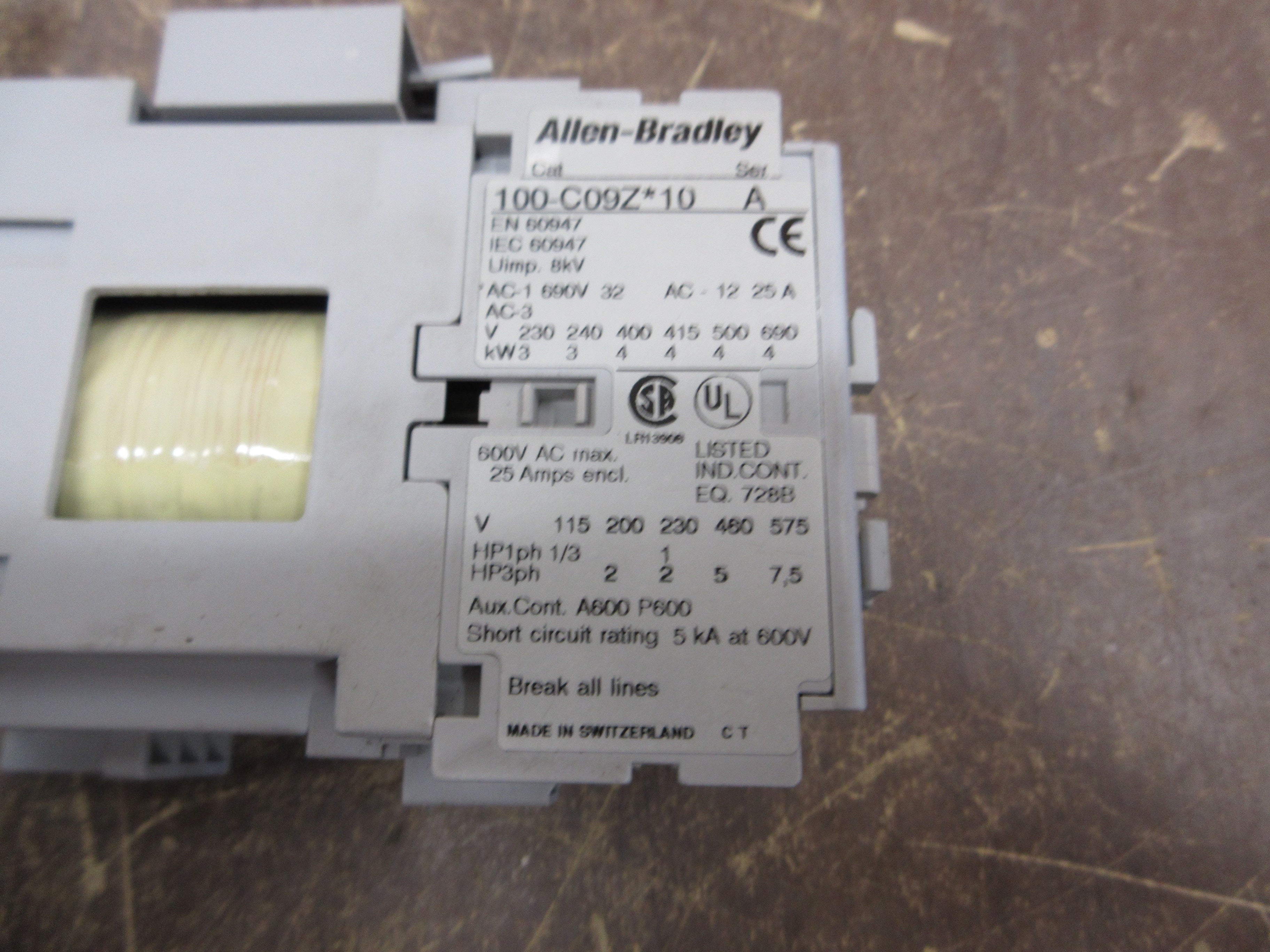 Allen-Bradley Contactor 100-C09Z*10 32A 24VDC Coil w/ Surge Suppressor Used