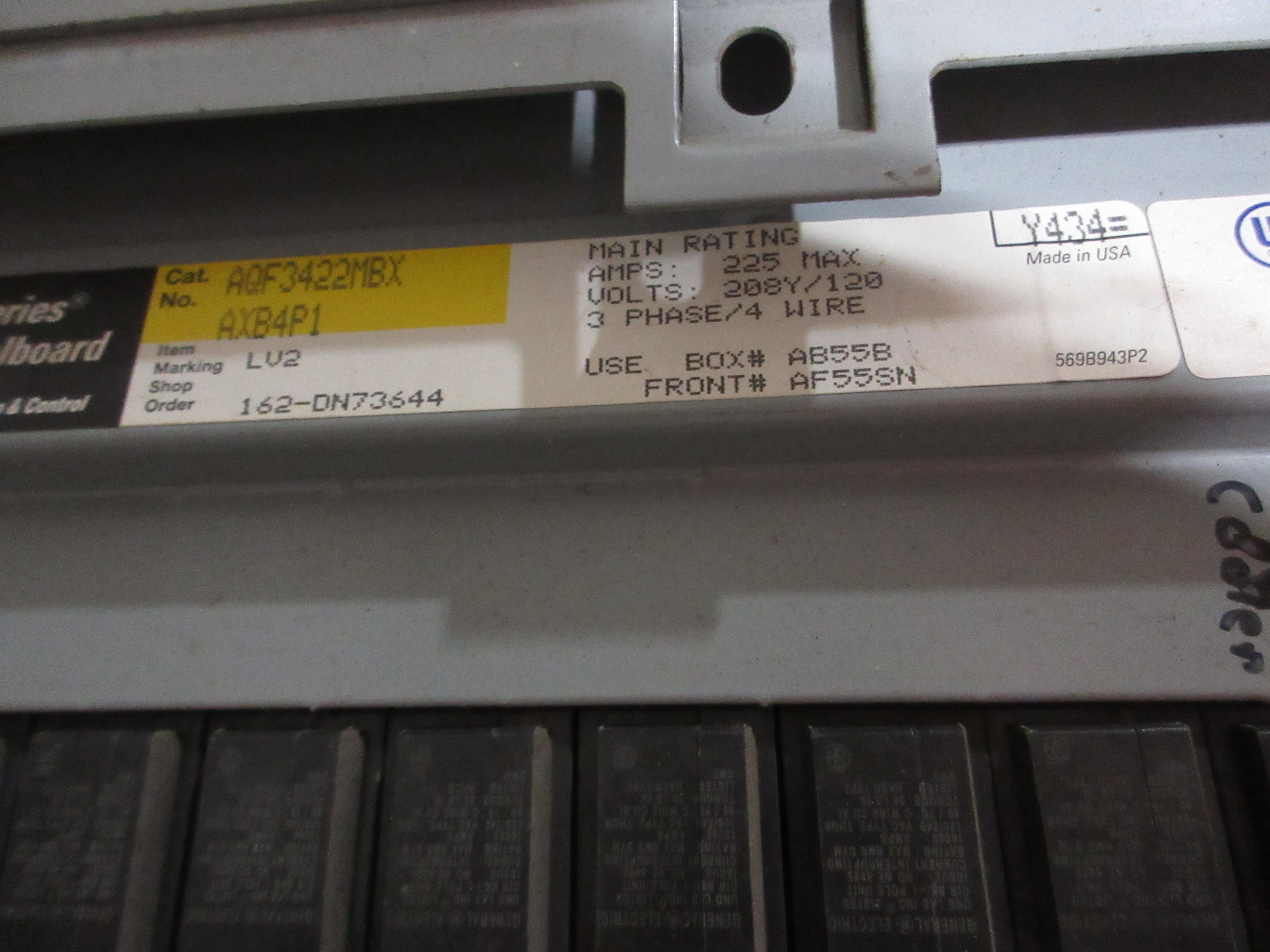 Allen-Bradley Main Lug Breaker Panel AQF3422MBX AXB4P1 225A Max 208Y/120 3Ph 4W