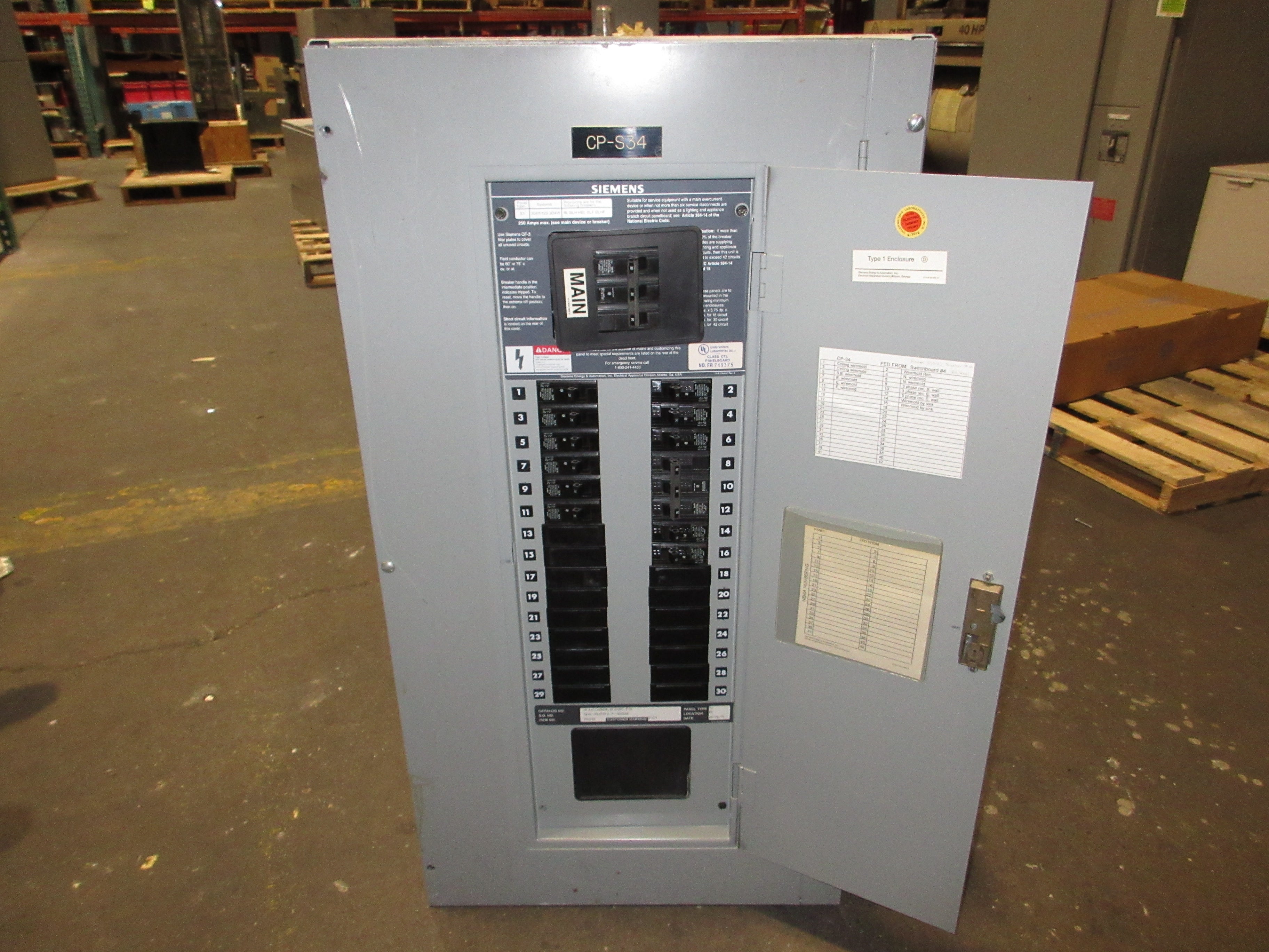 Siemens Main Breaker Circuit Breaker Panel S1C30BL060CTS 250A Max 208Y/120V Used