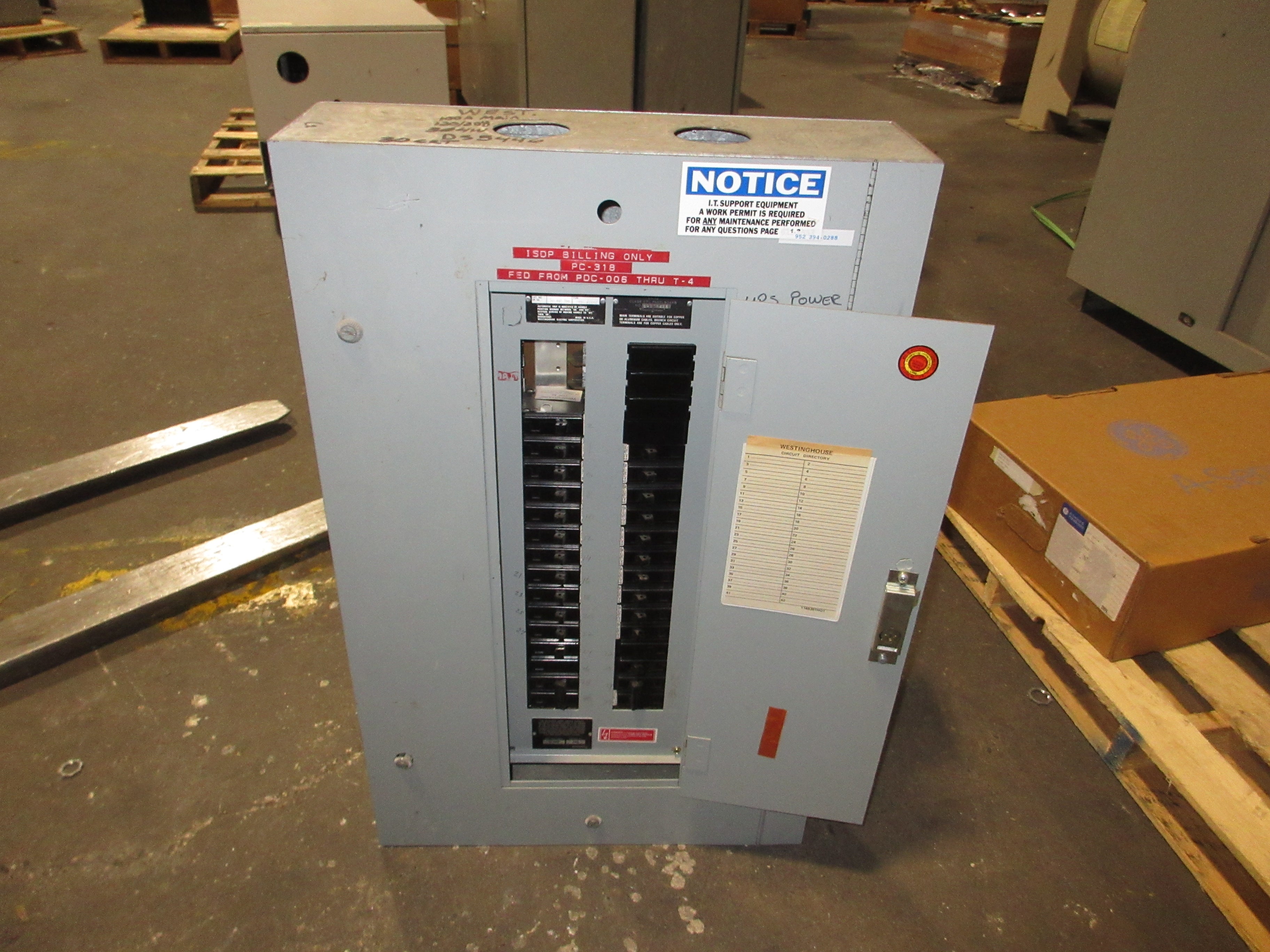 Westinghouse Main Lug Breaker Panel DS5446-10465 100A Max 120/208V 3Ph 4W Used