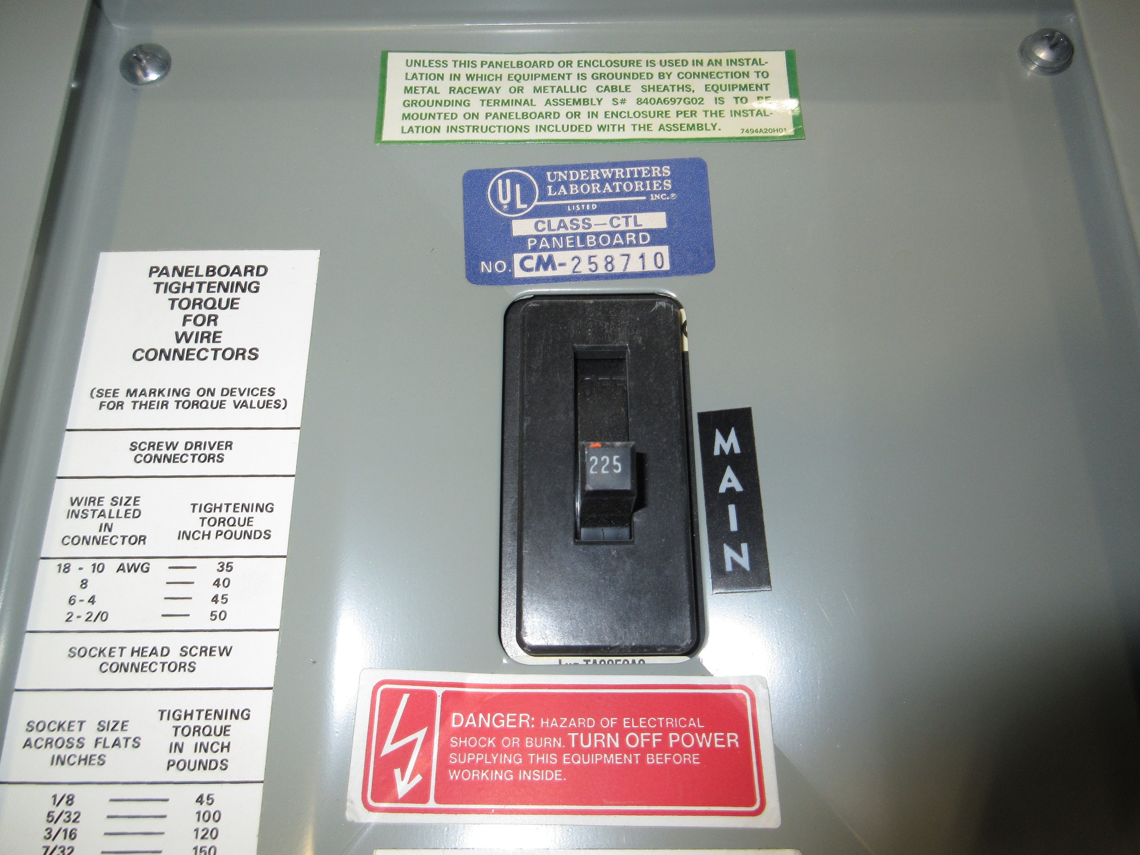 Cutler-Hammer Main Breaker Circuit Breaker Panel MP 32229 225A Max 120/208V Used