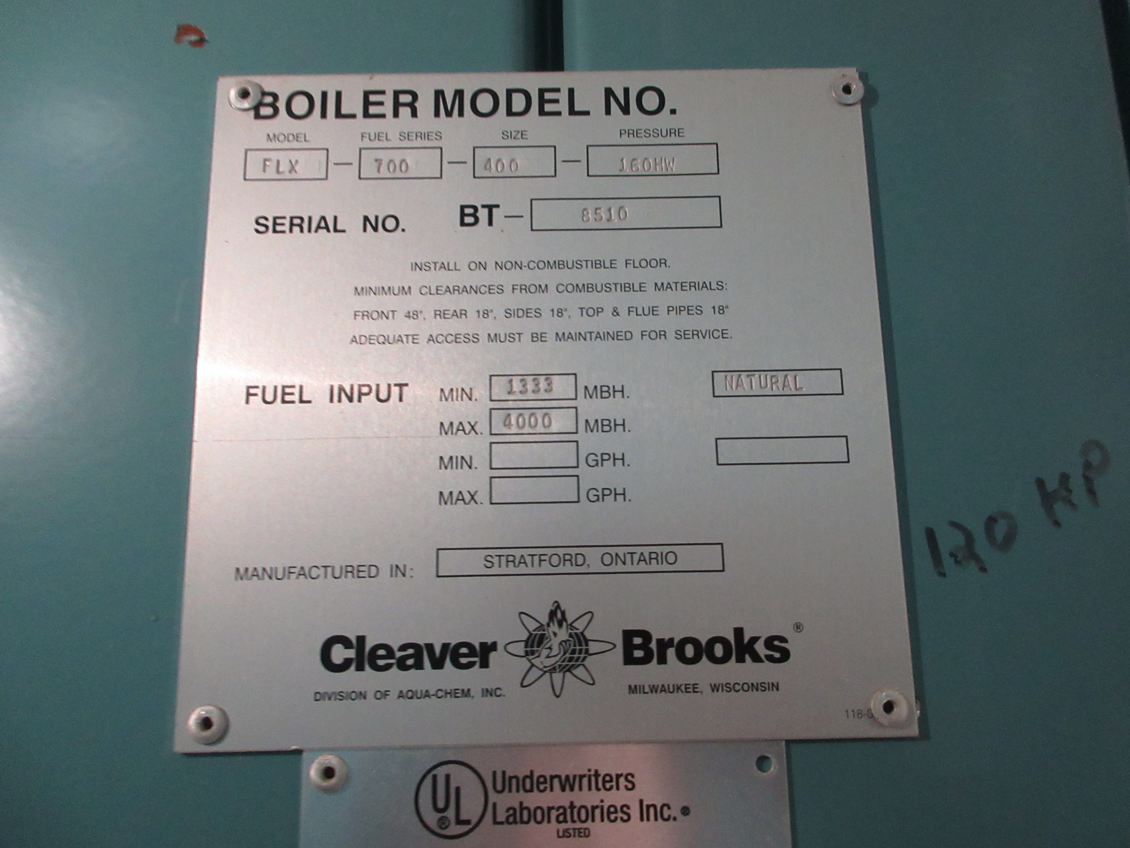 Cleaver Brooks Flexible Watertube Boiler FLX-700-400-160HW 4000MBH Max Hot Water