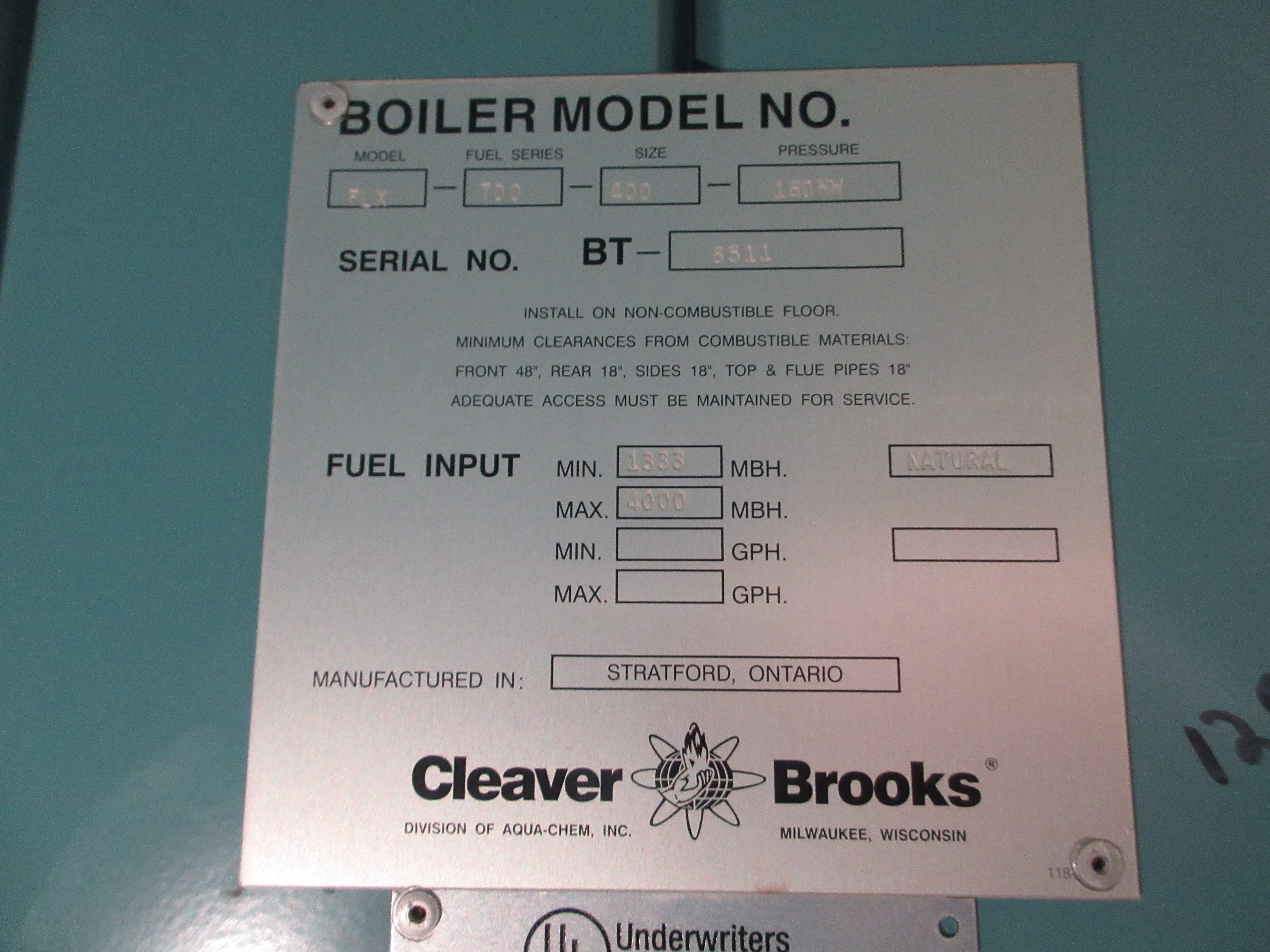Cleaver Brooks Flexible Watertube Boiler FLX-700-400-160HW 4000MBH Max Hot Water