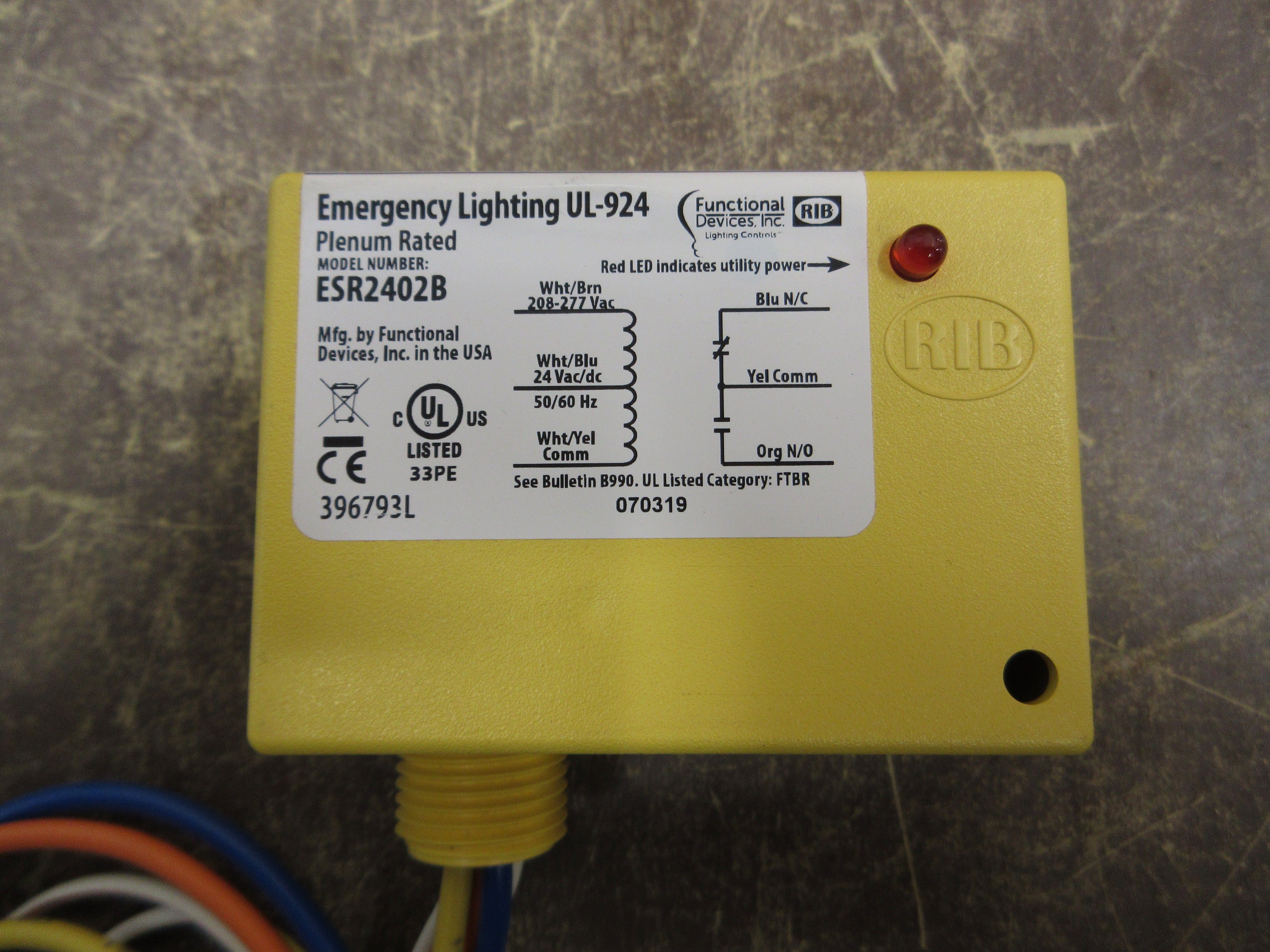 Functional Devices, Inc. RIB UL924 Emergency Lighting Relay ESR2402B New Surplus