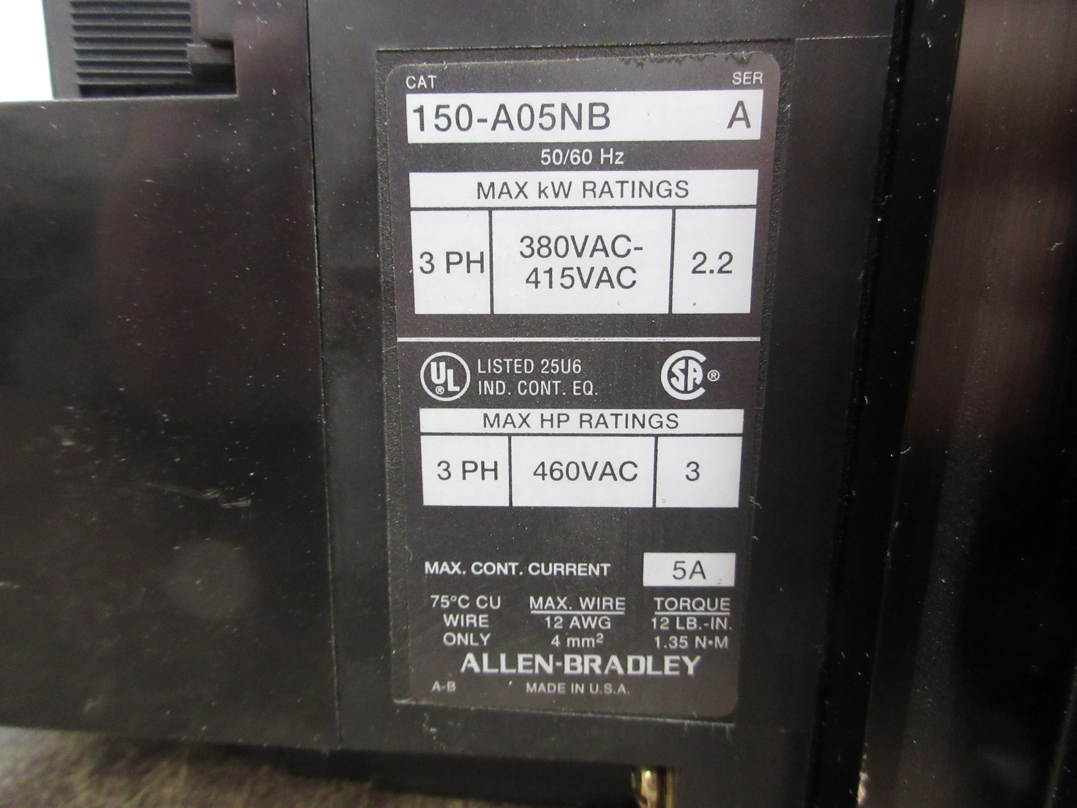 Allen-Bradley SMC-2 Soft Start 150-A05NB Ser. A 3HP 460V 3Ph 5A Used