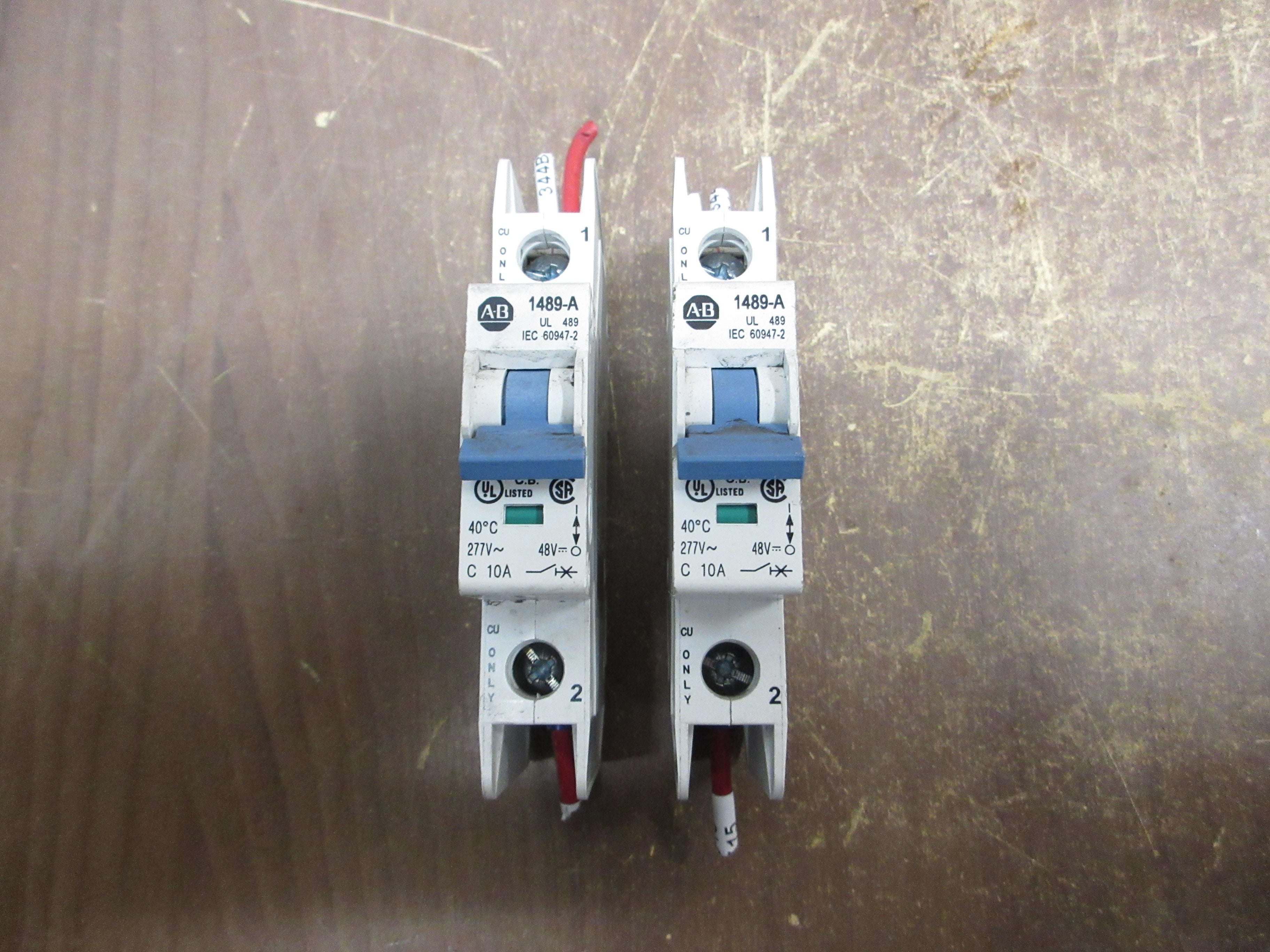 Allen-Bradley Circuit Breaker 1489-A1C100 Ser. A 10A 277V 1P *Lot of 2* Used