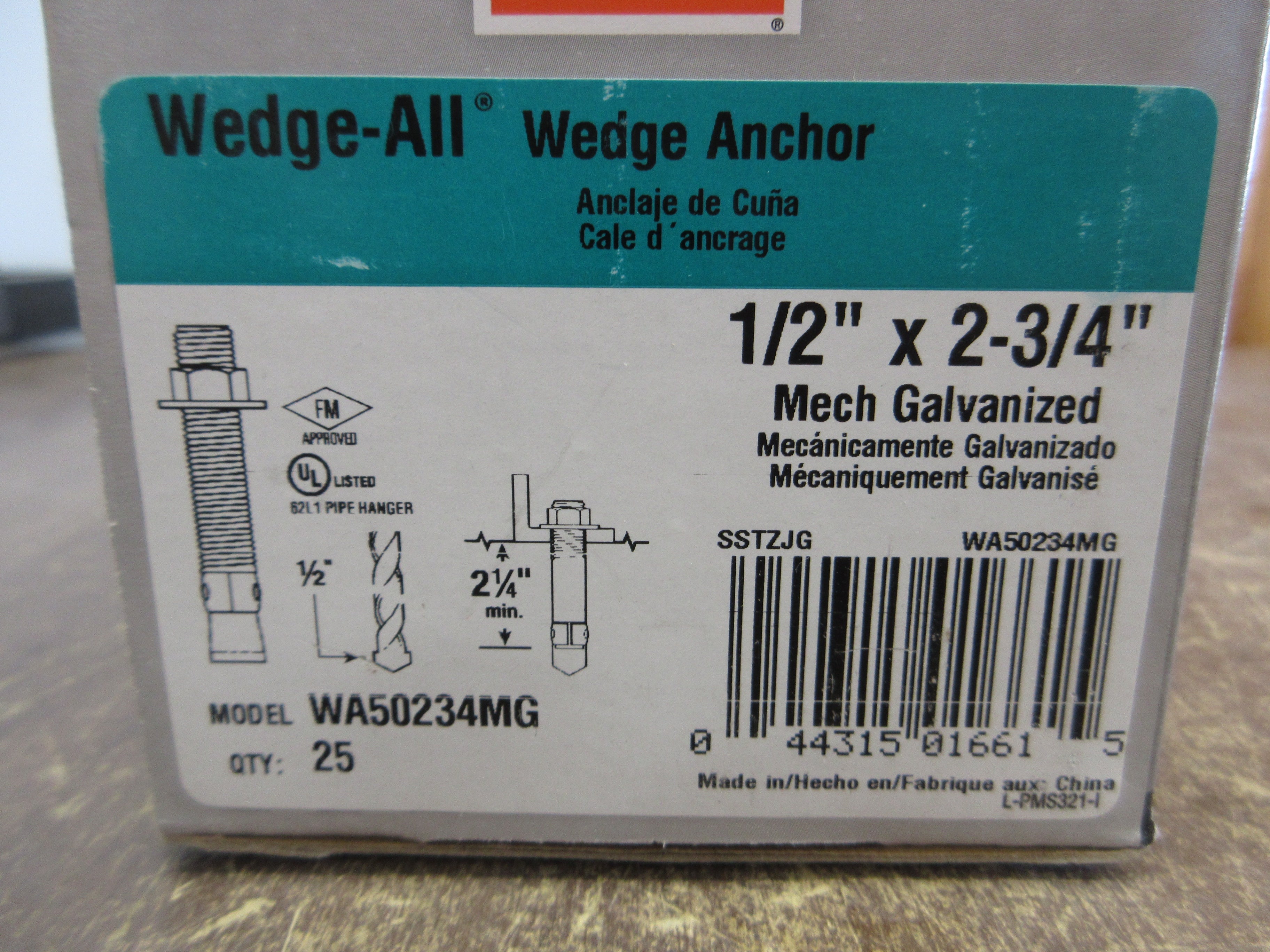Simpson Strong-Tie Wedge-All Wedge Anchor WA50234MG 1/2" x 2-3/4" *Box of 25*