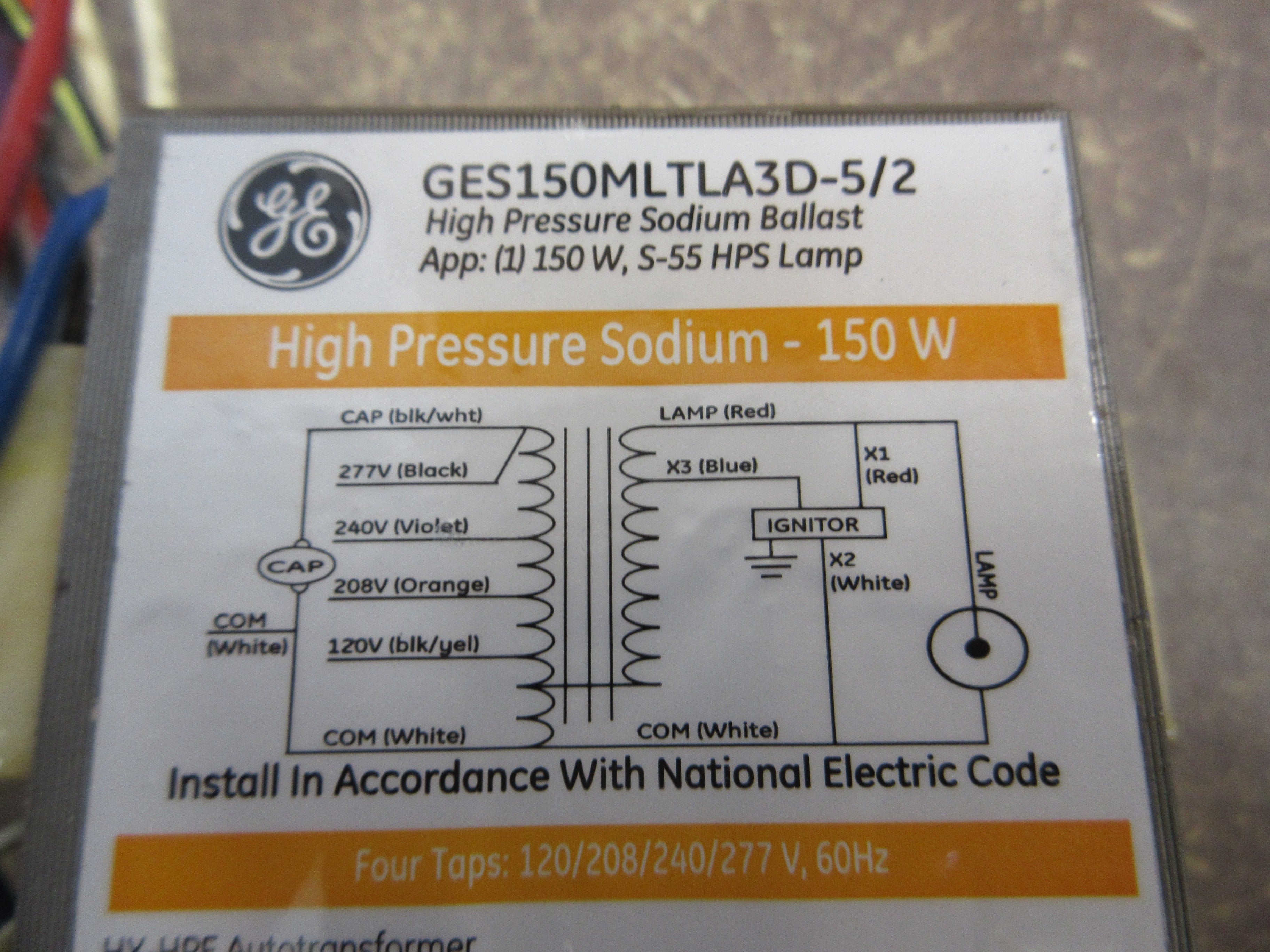 GE High Pressure Sodium Ballast GES150MLTLA3D-5/2 150W 120/208/240/277V Used