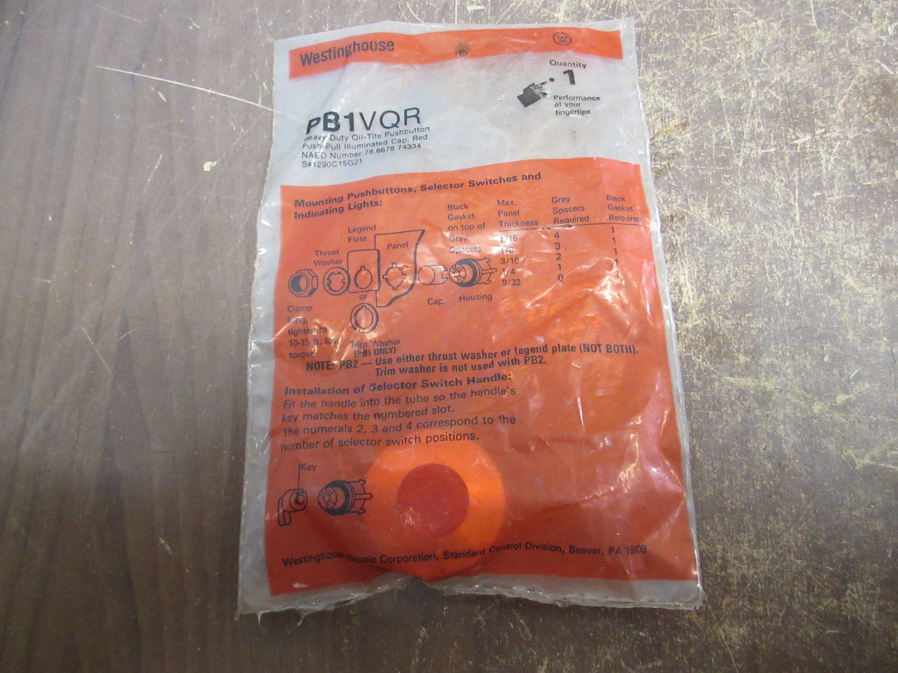Westinghouse Pushbutton Cap PB1VQR Red New Surplus