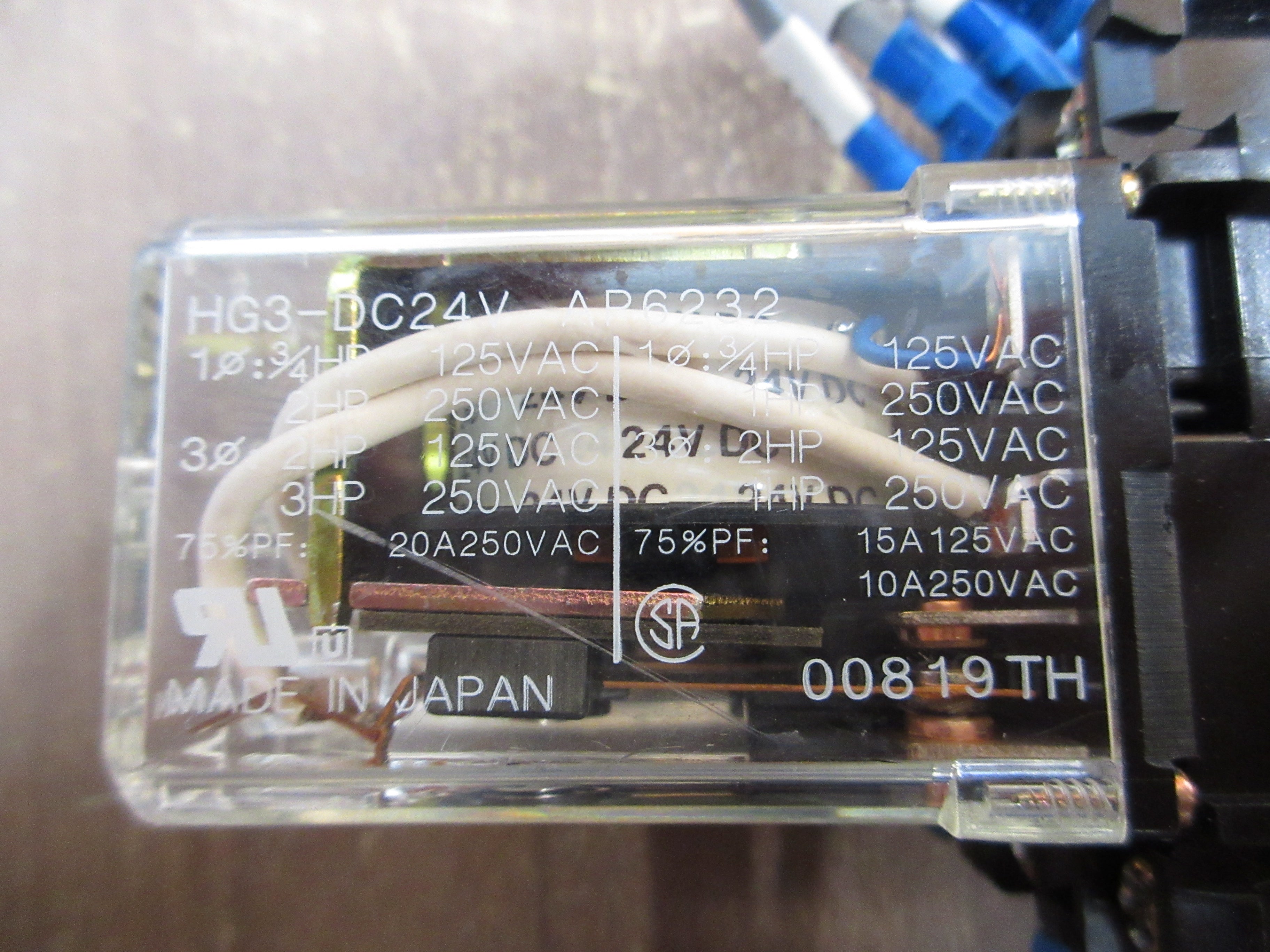 NAiS Relay HG3-DC24V 24VDC Coil w/Base *Missing Bottom Cover* Used