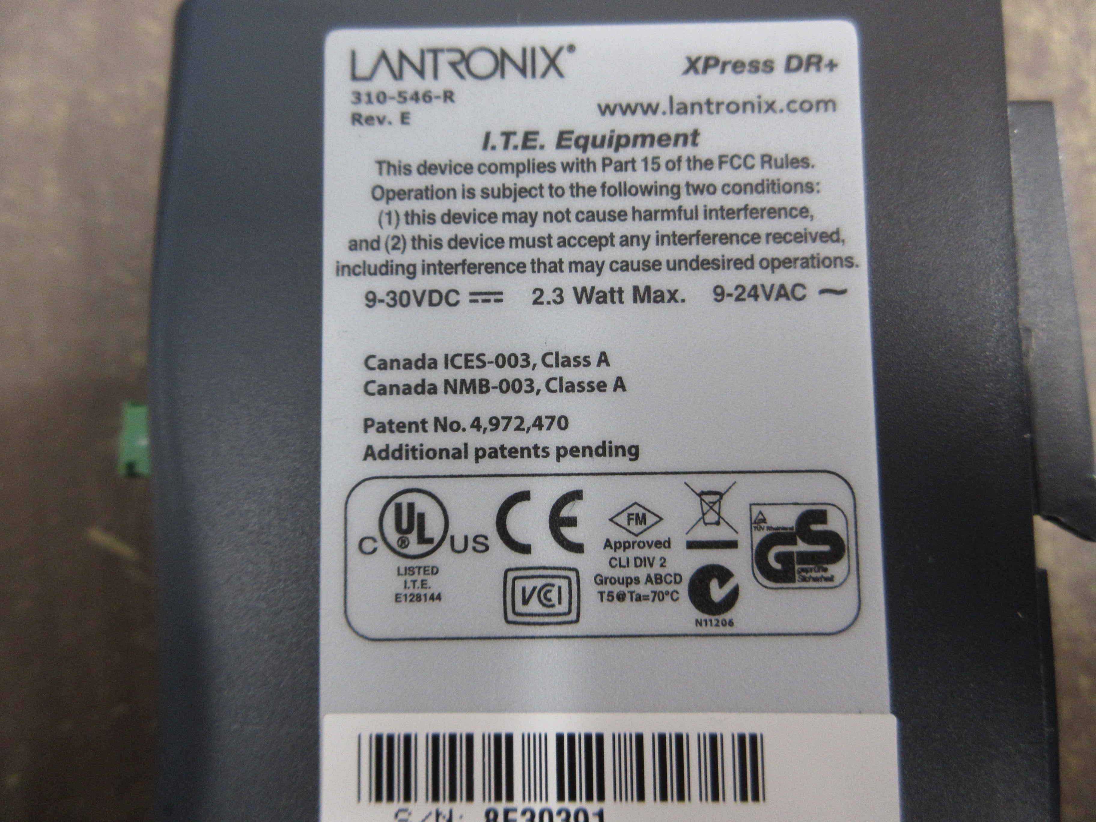Lantronix xPress DR+ Serial-to-Ethernet Device Server 310-546-R Rev. E 2.3W Used