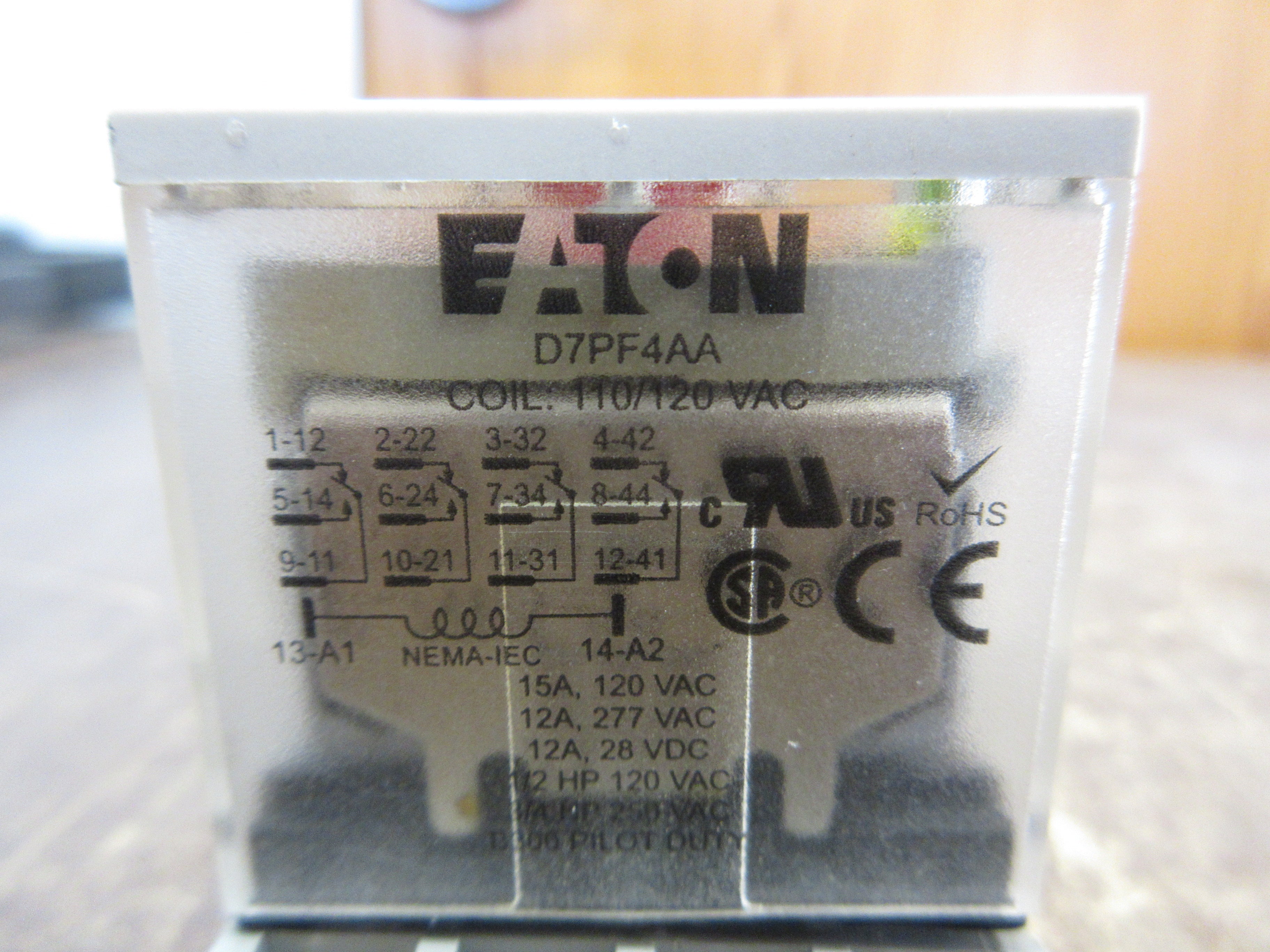 Eaton Relay D7PF4AA 110/120V Coil w/ Base Used