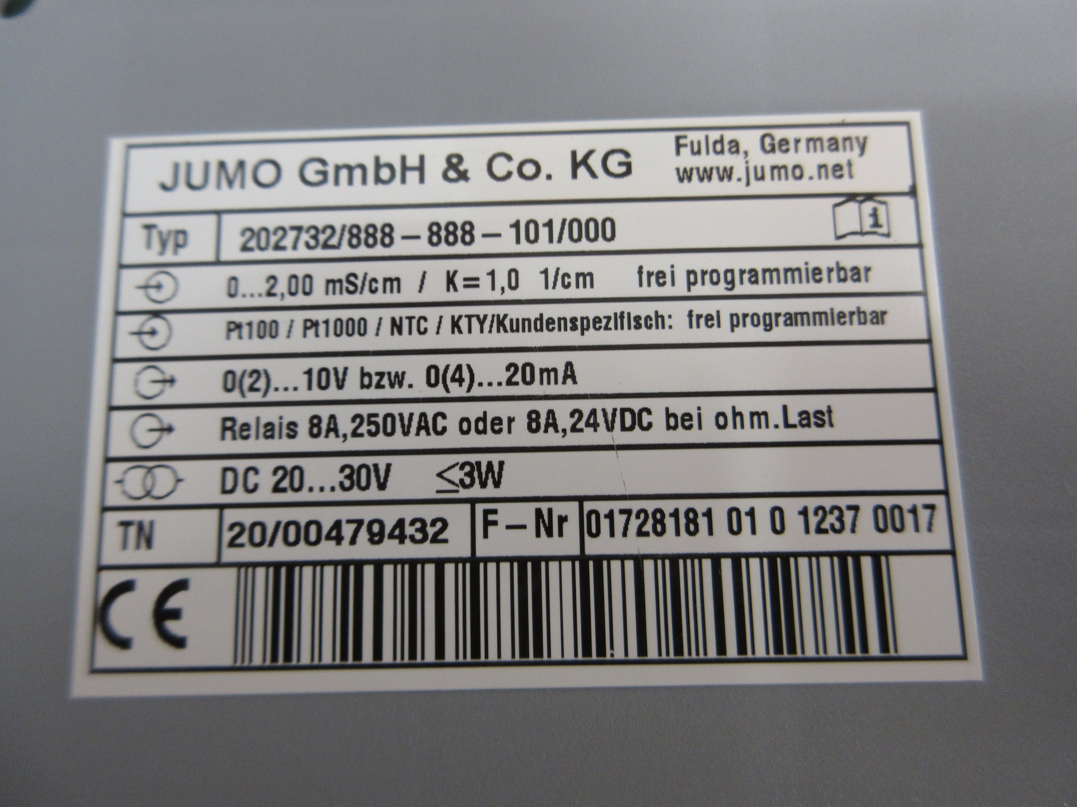 Jumo ecoTRANS LF 03 Conductivity Transmitter 202732/888-888-101/000 Used