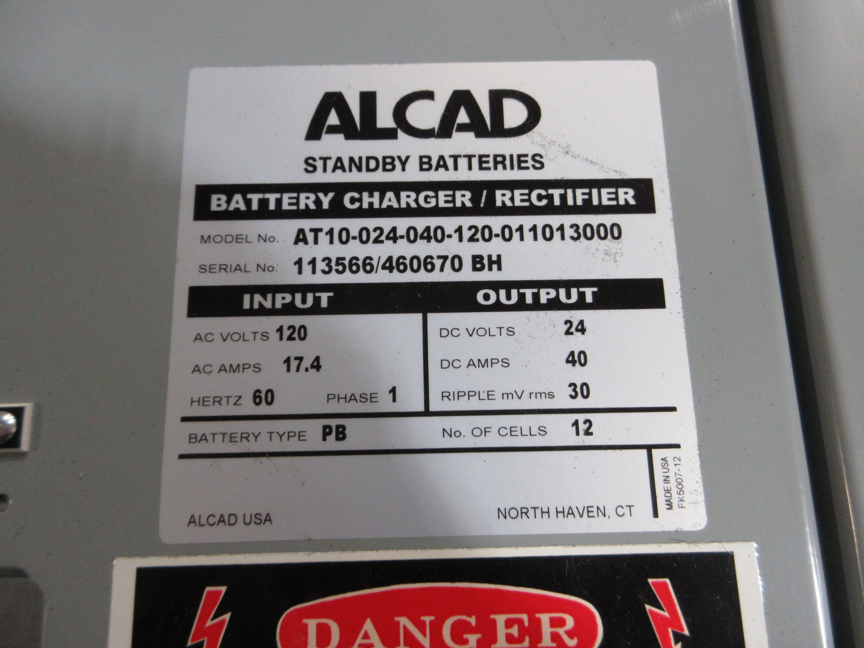 Alcad Series AT10.1 Battery Charger/Rectifier AT10-024-040-120-011013000 Used