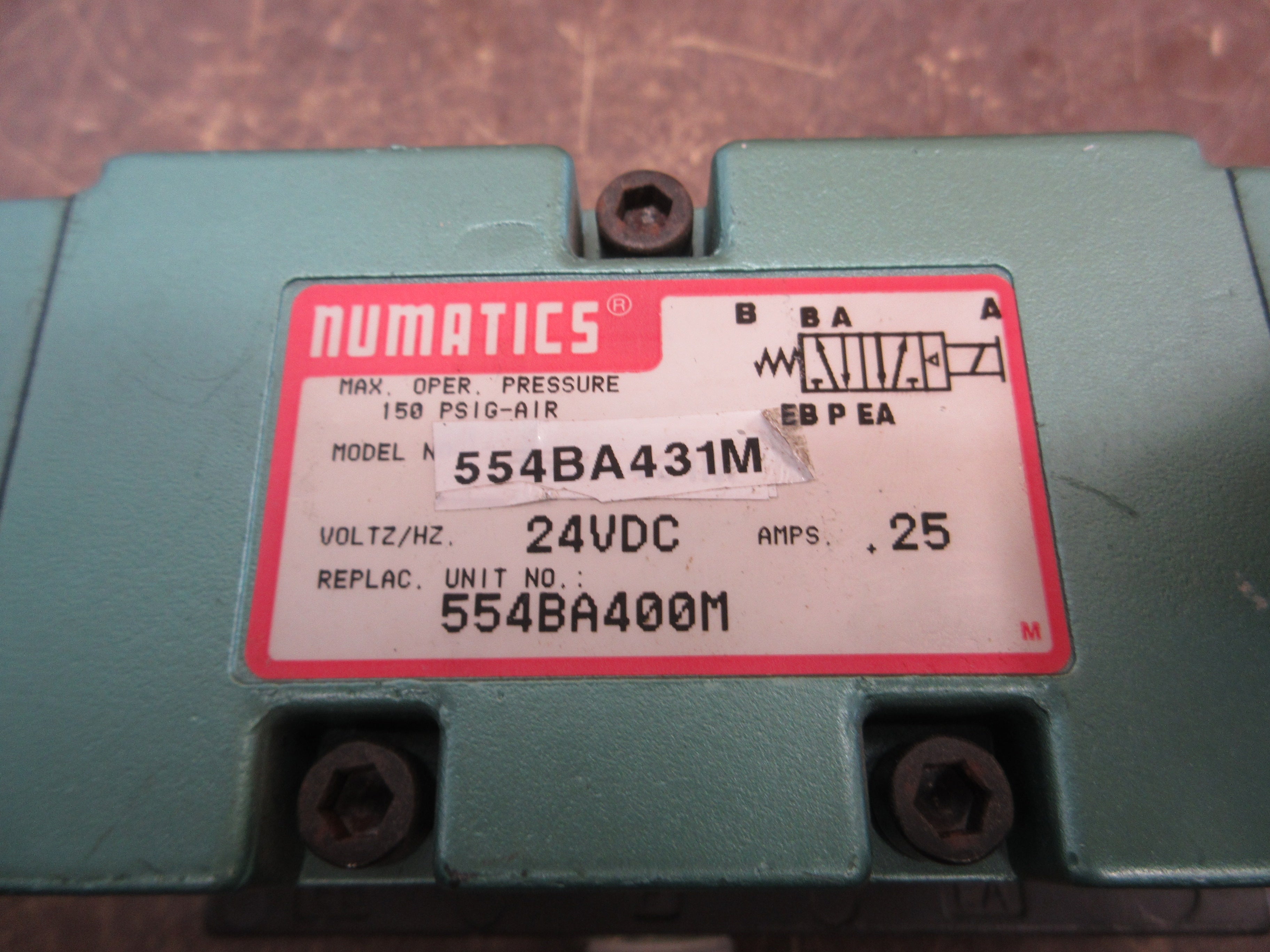 Numatics Solenoid Valve 554BA431M 24VDC 0.25A 150 PSIG Air Used