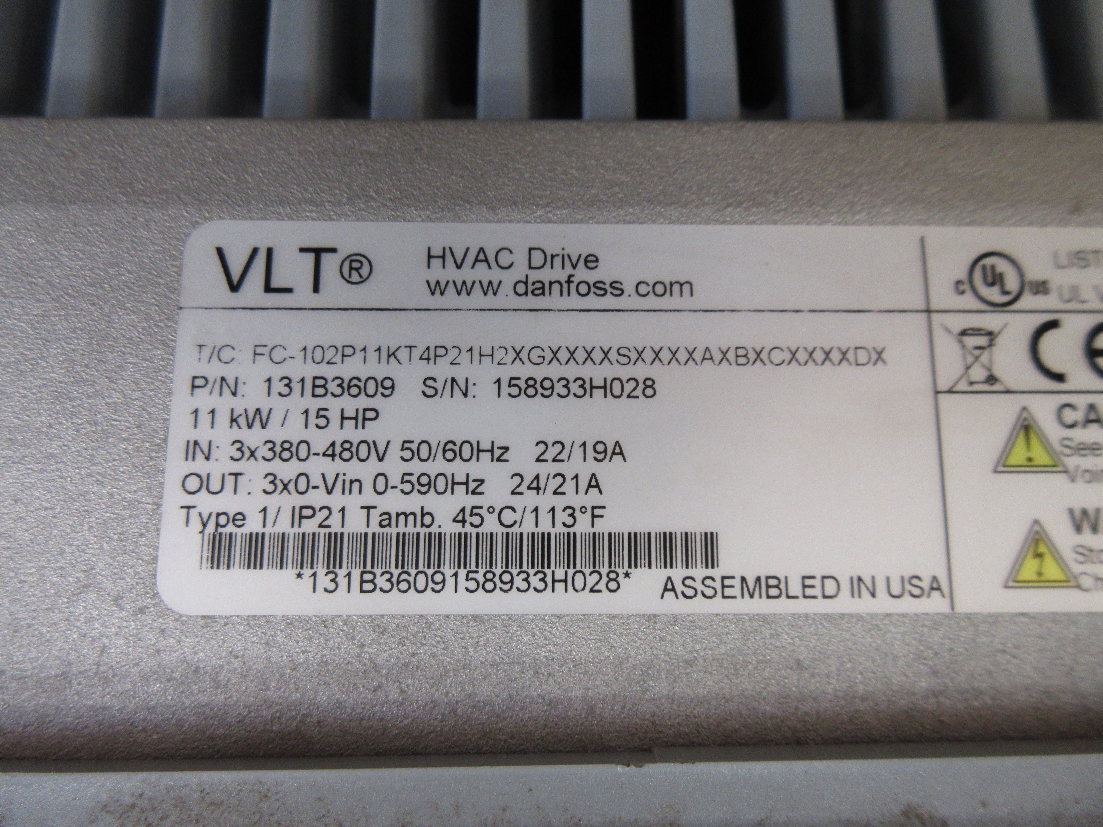 Danfoss VLT AC Drive 131B3609 15HP 3Ph w/ Keypad Used