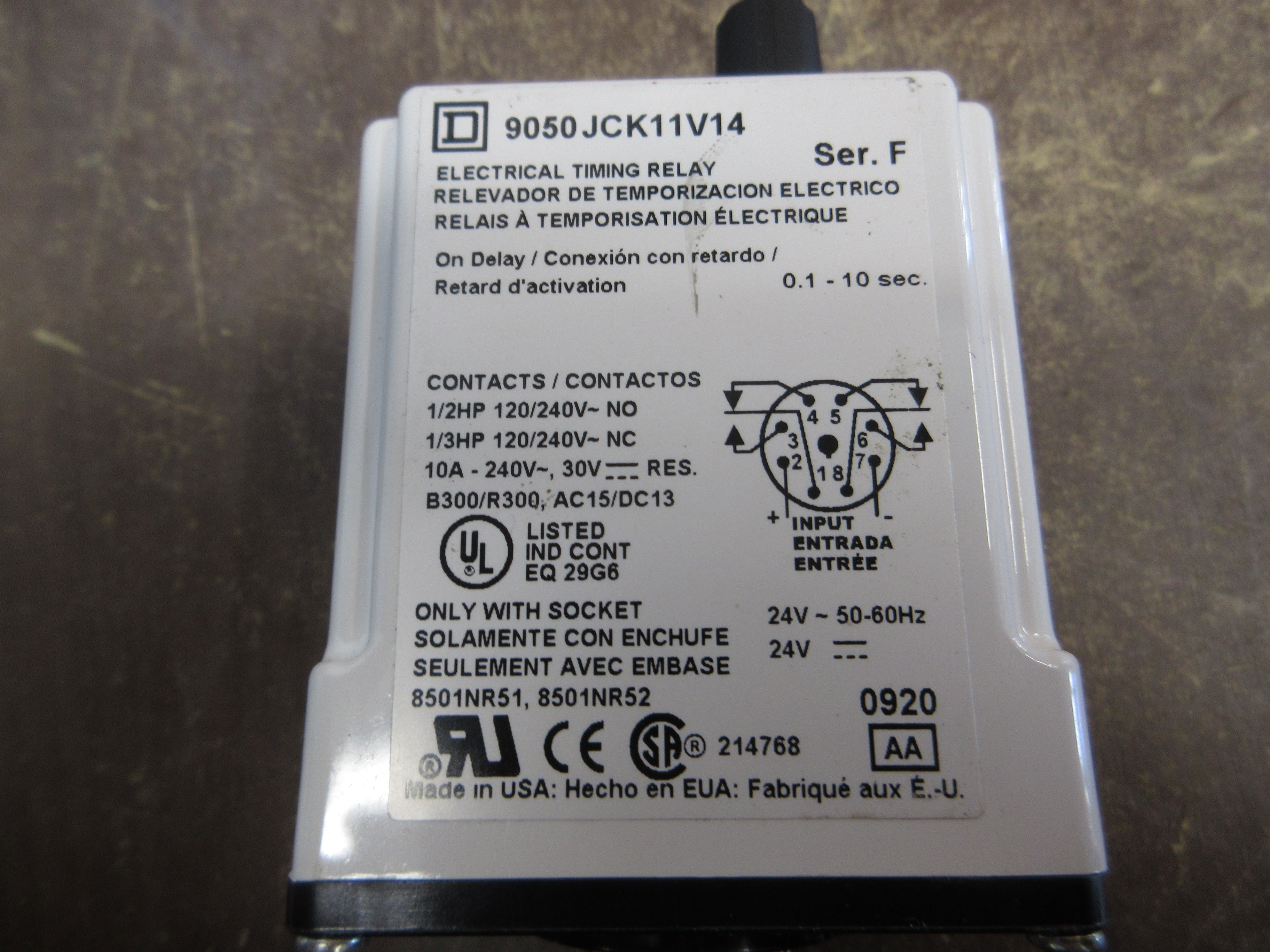 Square D Timing Relay 9050JCK11V14 Range: 0.1-10 sec *No Base* Used