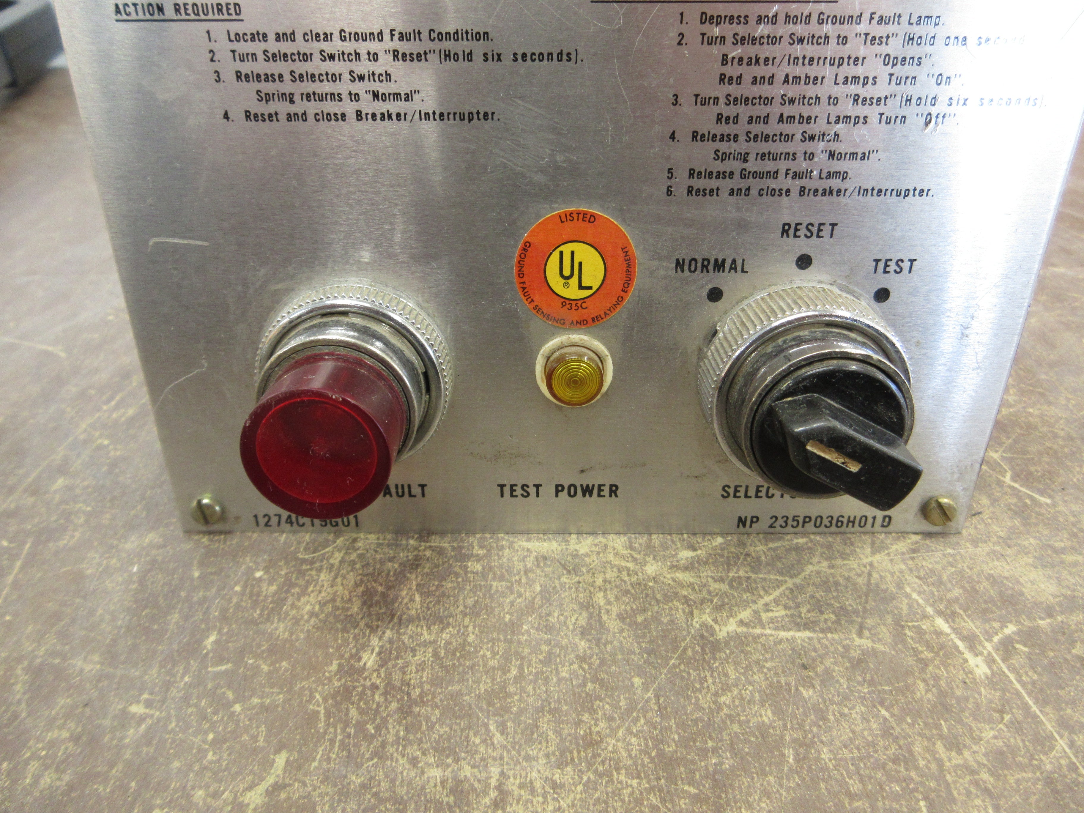 Westinghouse Ground Fault Relay Test Panel 1274C19G01 Used
