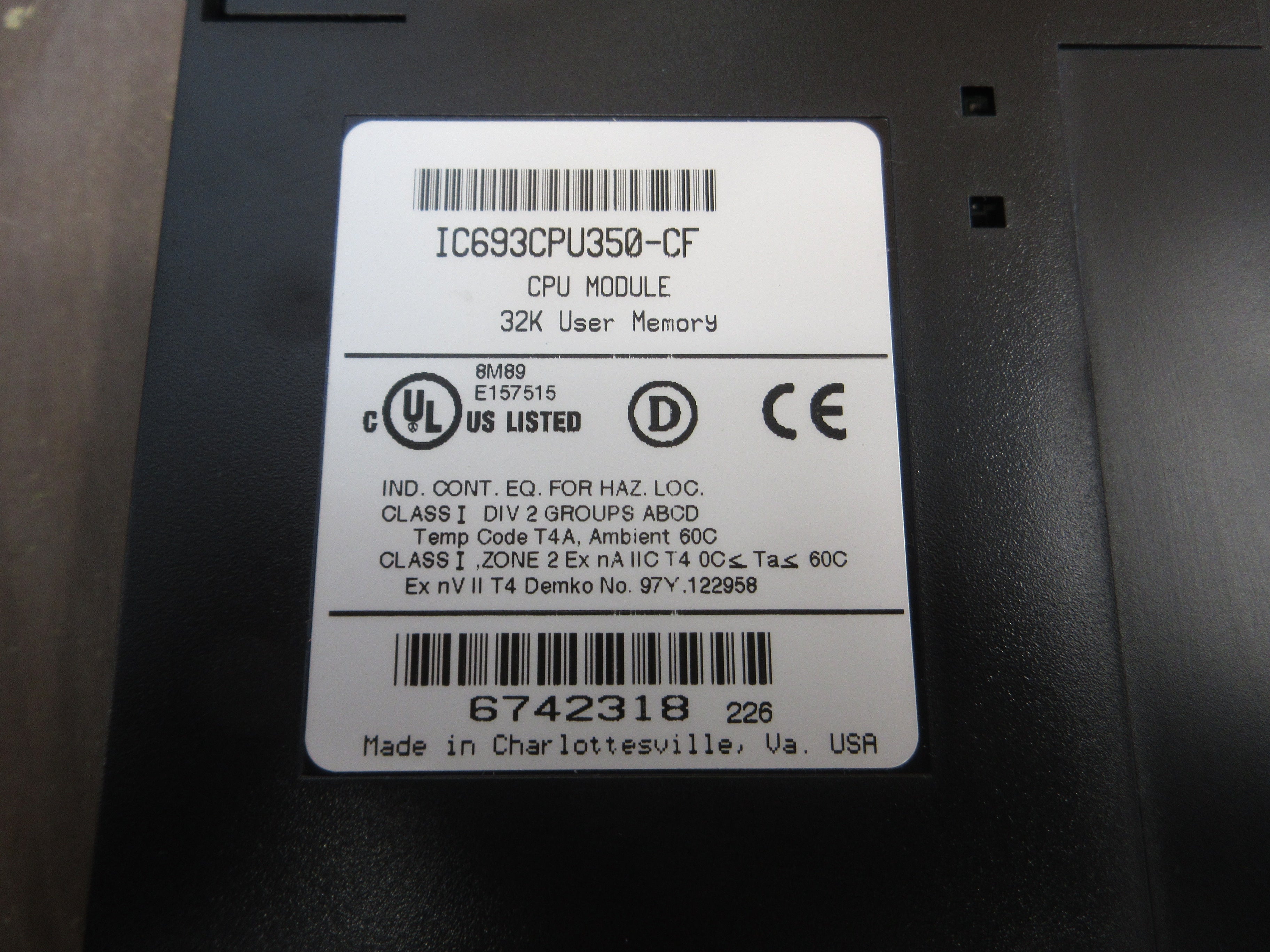 GE Fanuc CPU Module IC693CPU350-CF 32k User Memory Used