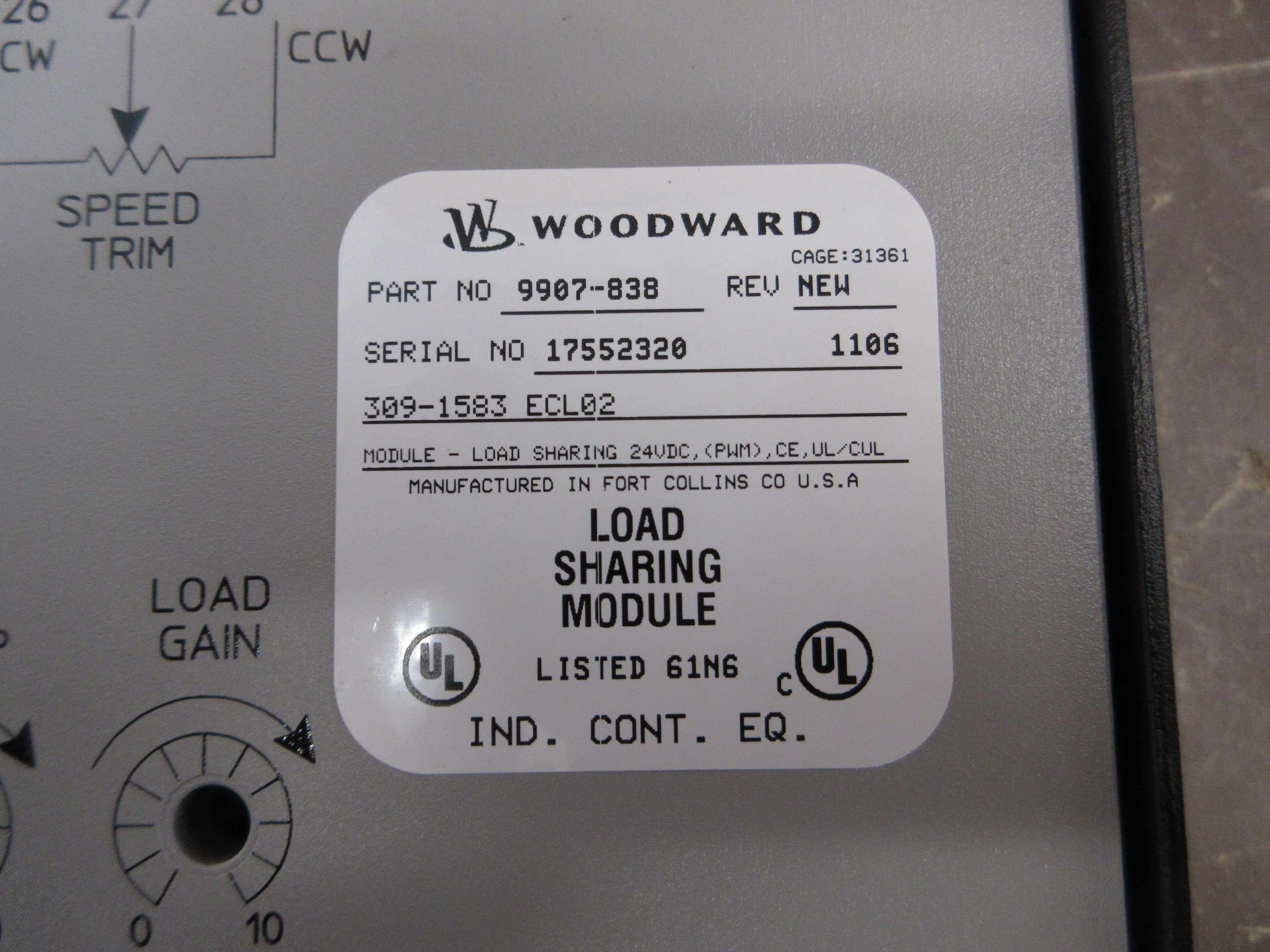 Woodward Load Sharing Module 9907-838 Rev. NEW Used
