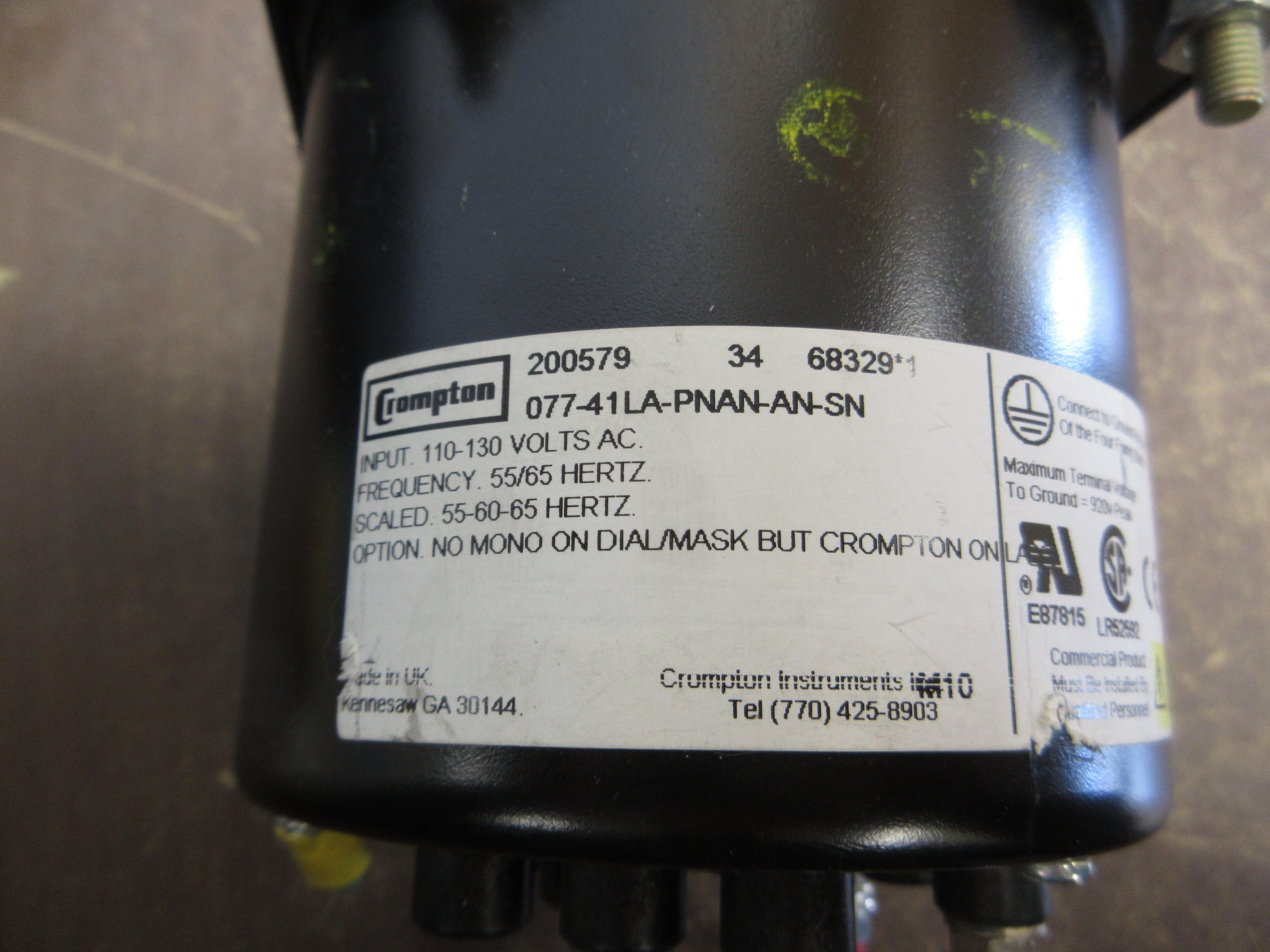 Crompton Frequency Meter 077-41LA-PNAN-AN-SN Range: 55-65Hz Used