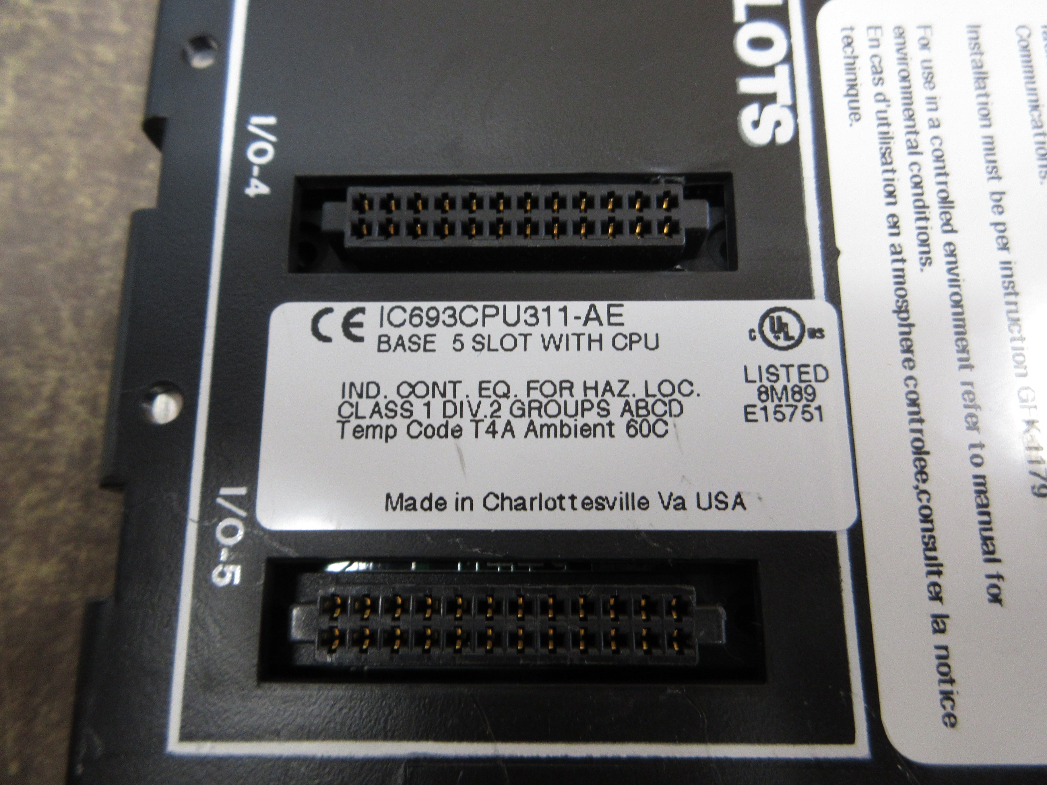 GE Fanuc 5-Slot Base w/ CPU IC693CPU311-AE *Broken Mount* Used