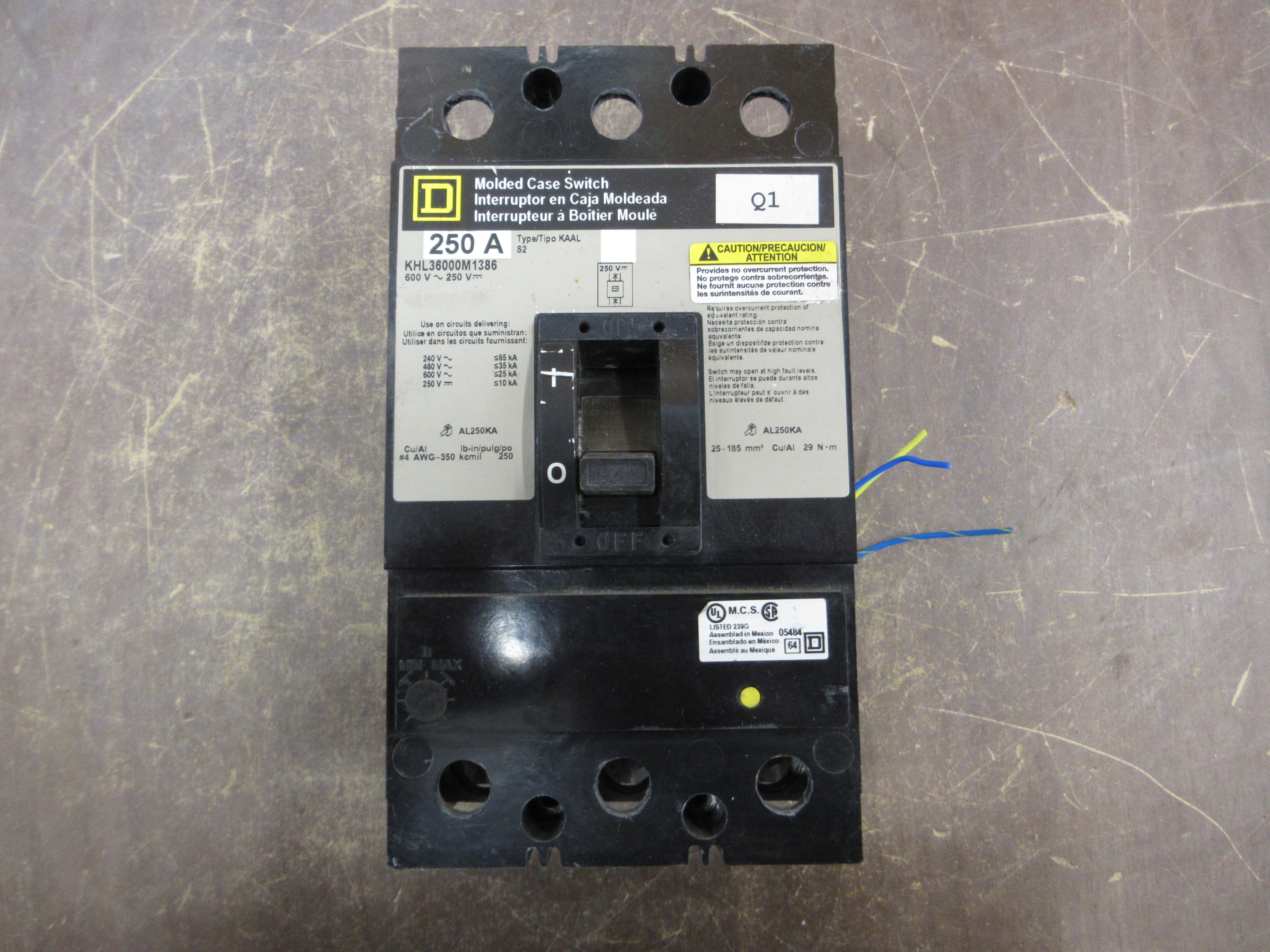 Square D Circuit Breaker KHL36000M1386 250A 600V 3P Used