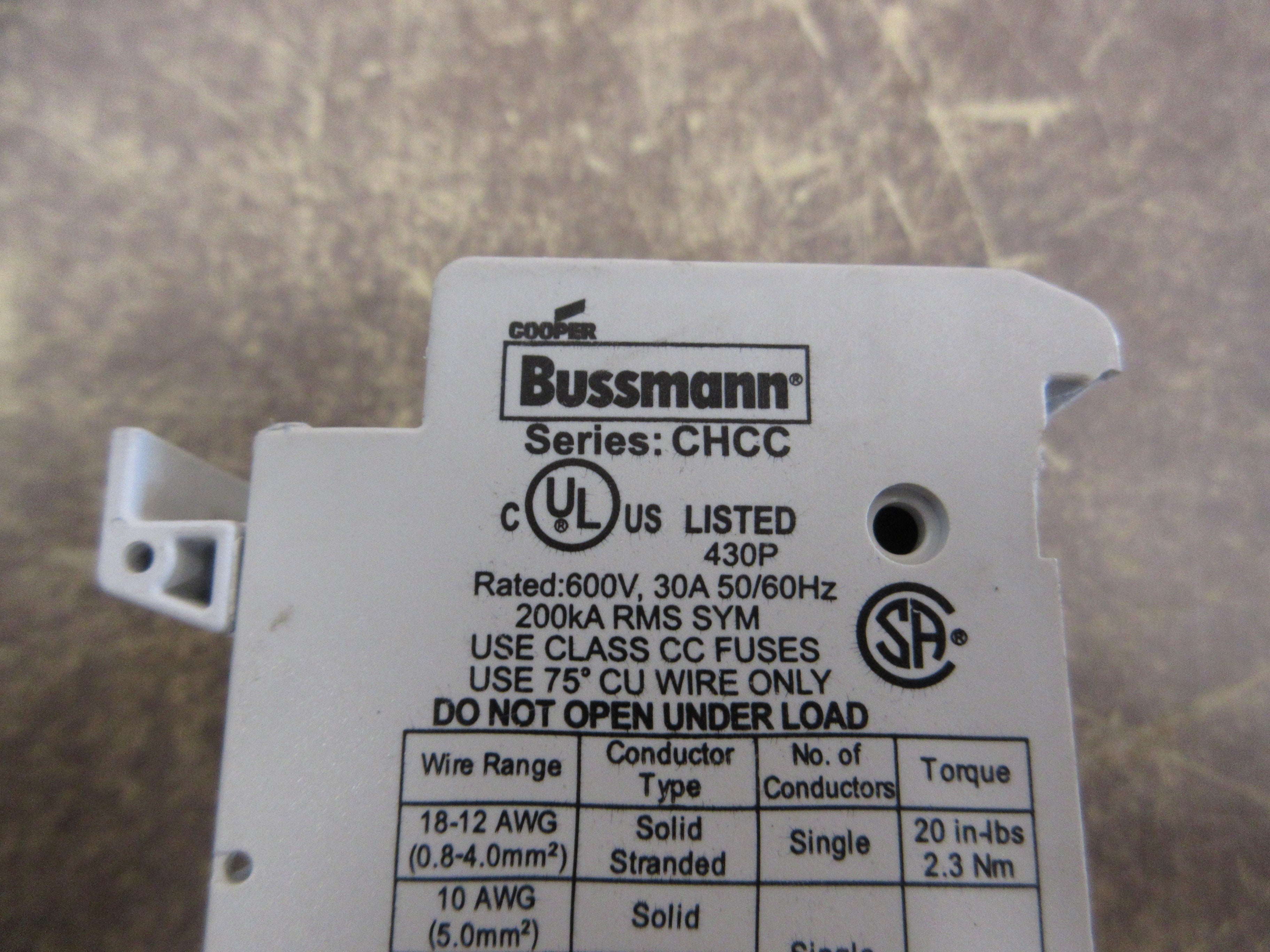 Bussmann Fuseholder CHCC 3 30A 600V 3P *Lot of 2* *Broken DIN Rail Mount* Used