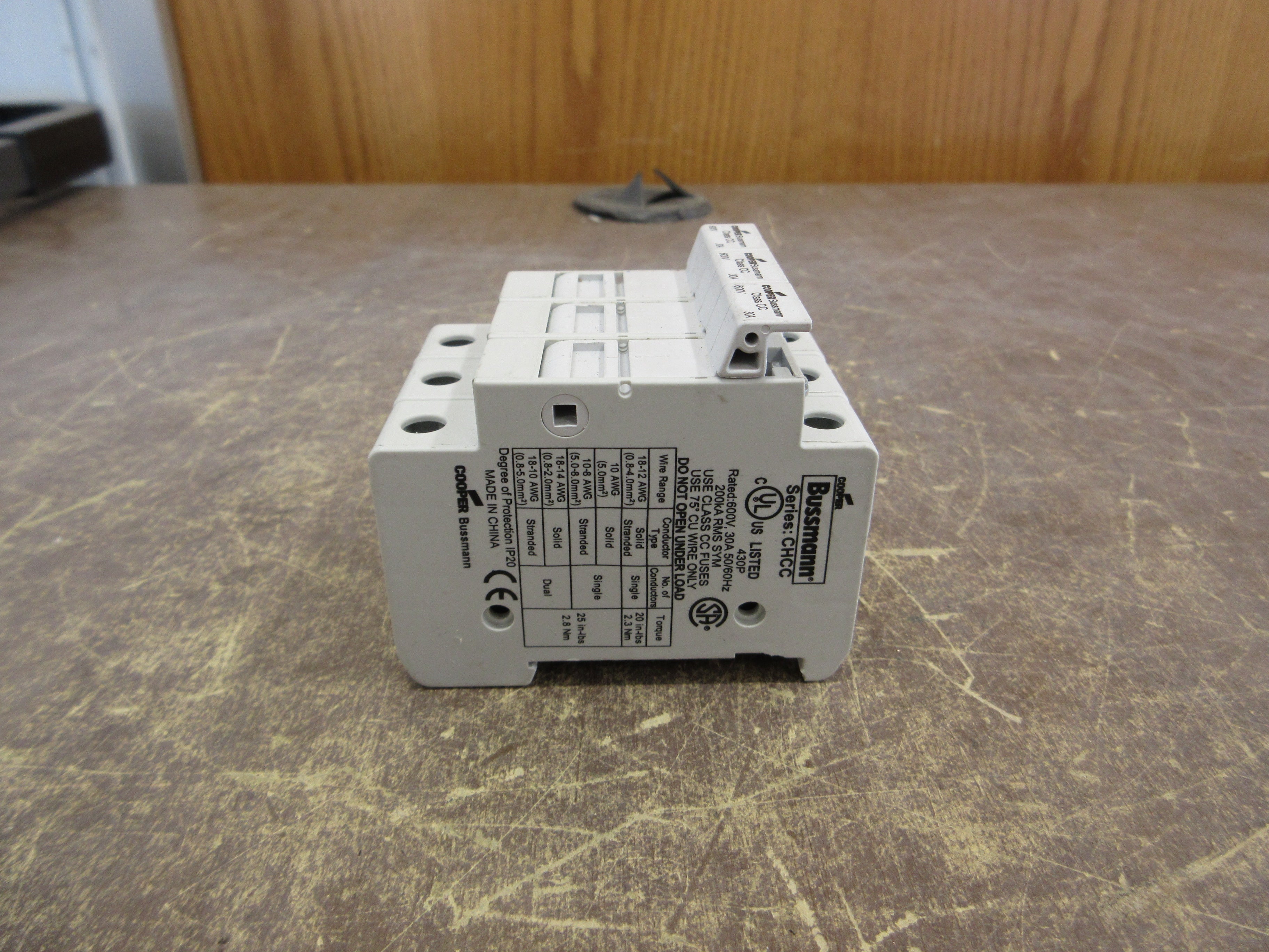 Bussmann Fuseholder CHCC 3 30A 600V 3P *Lot of 2* *Broken DIN Rail Mount* Used