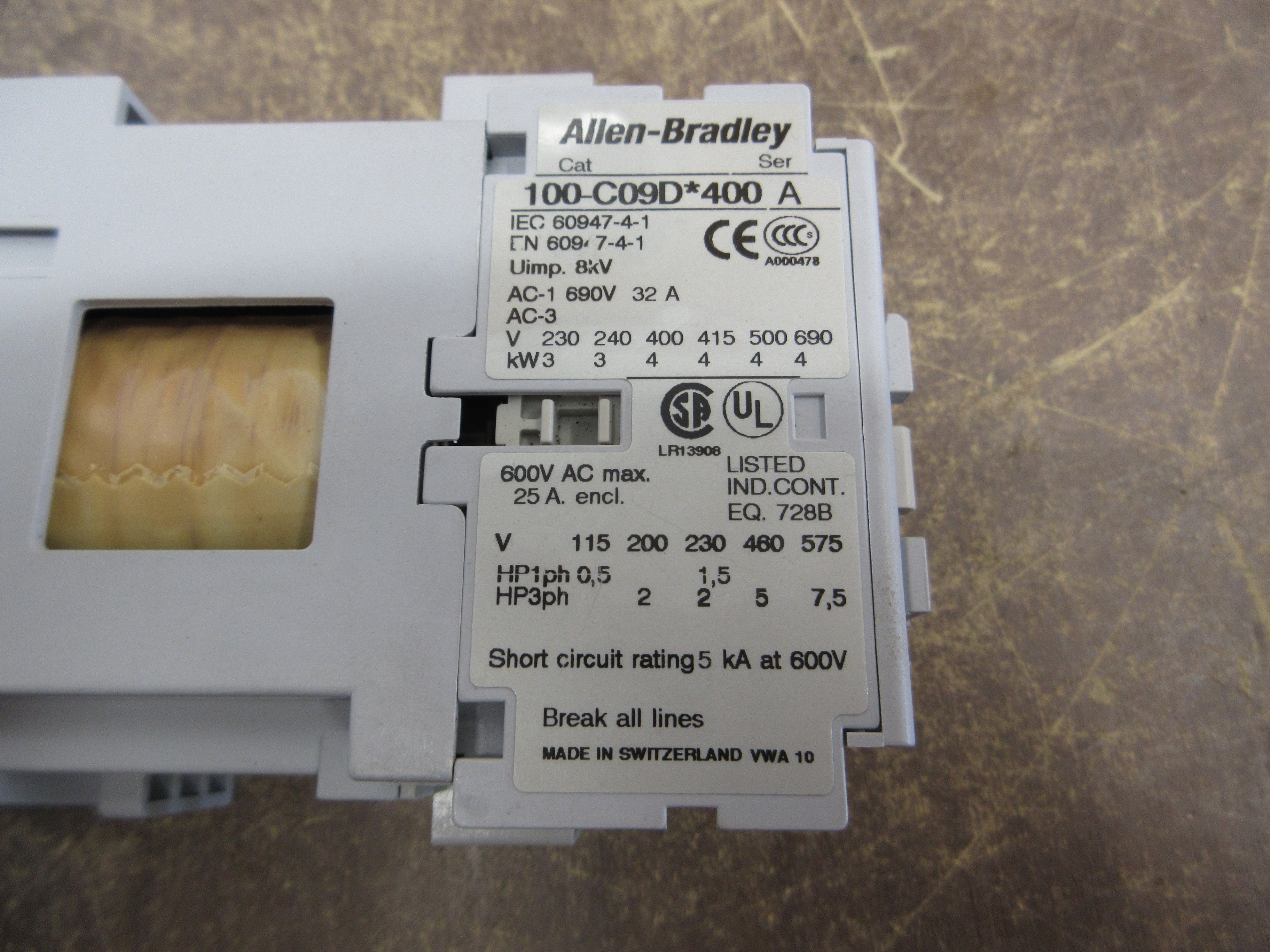 Allen-Bradley Contactor 100-C09D*400 Ser. A 24VDC Coil 25A 600V Used