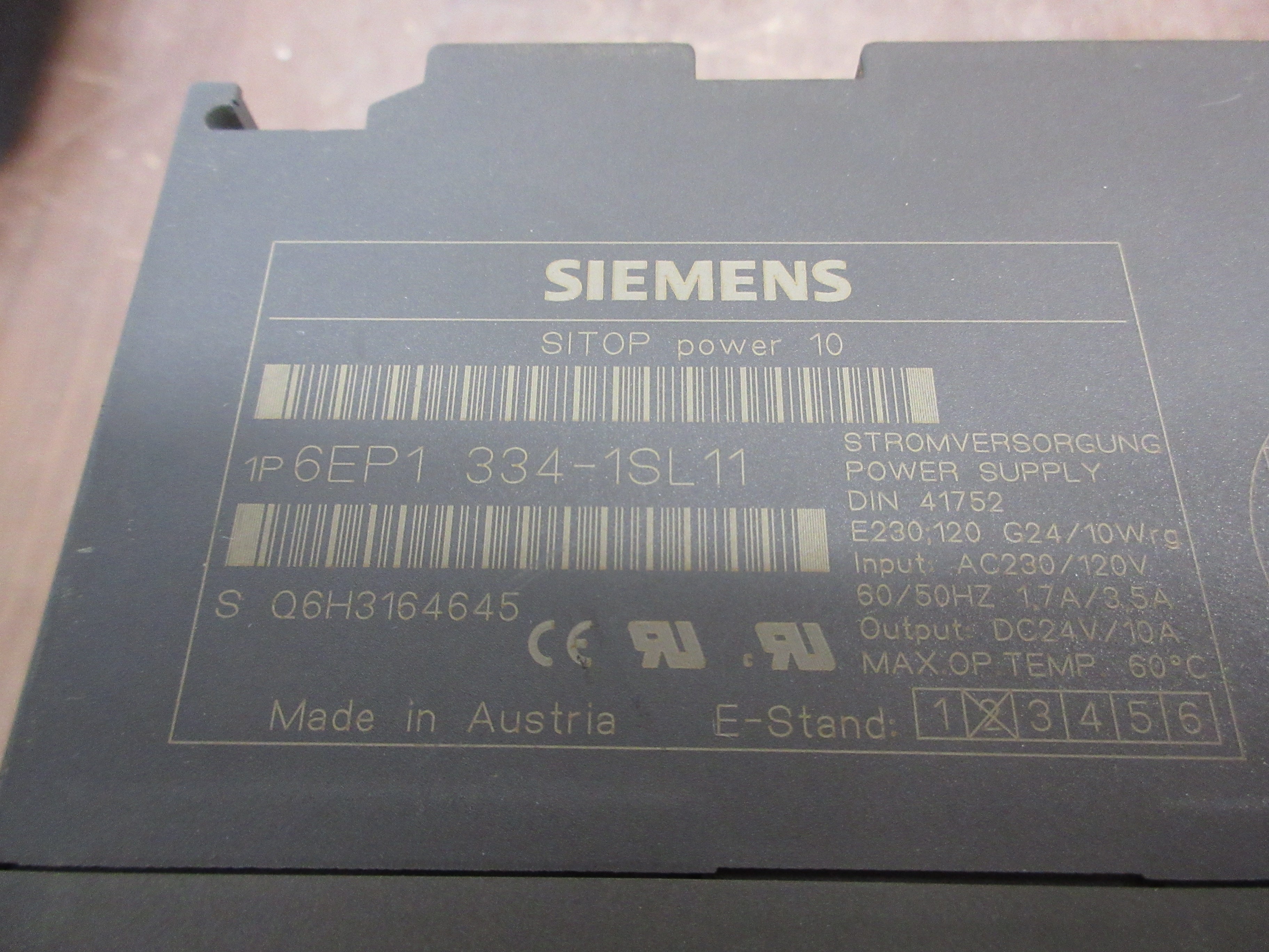 Siemens SITOP Power 10 Power Supply 6EP1 334-1SL11 *Missing (1) DIN-Rail Mount*