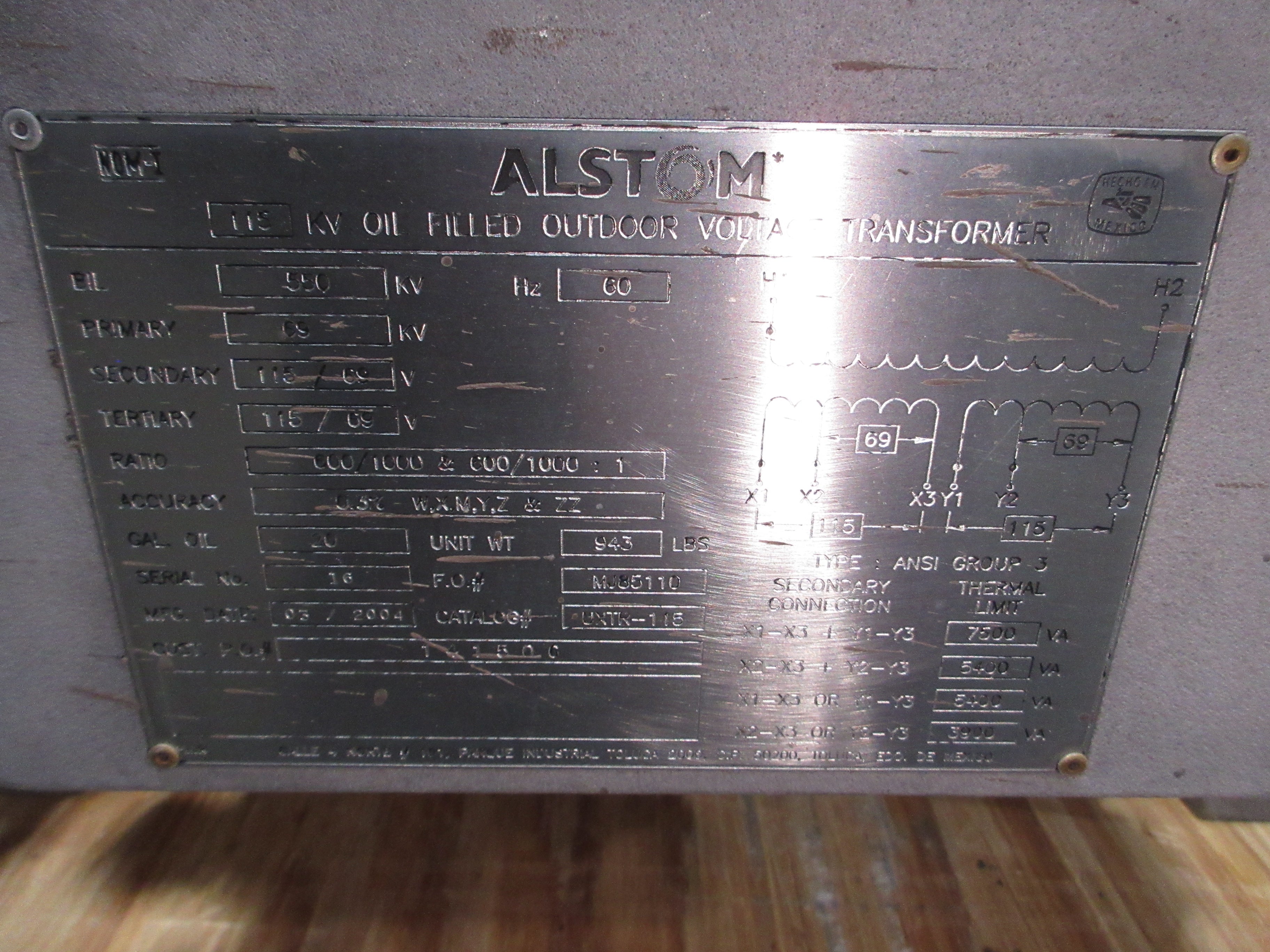 Alstom Oil Filled Outdoor Voltage Transformer UXTR-115 Pri: 69kV 60Hz Used