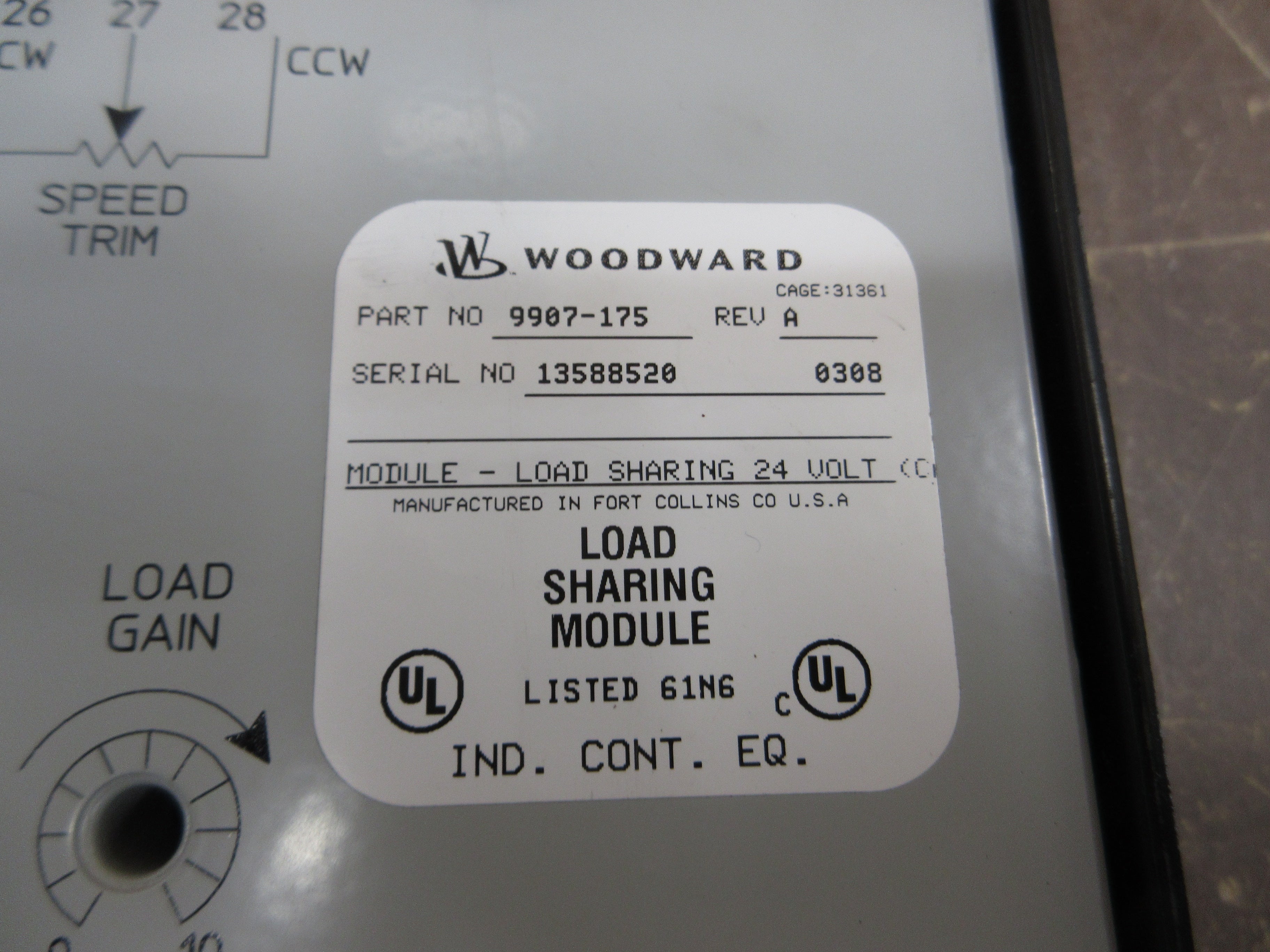 Woodward Load Sharing Module 9907-175 Rev. A Used