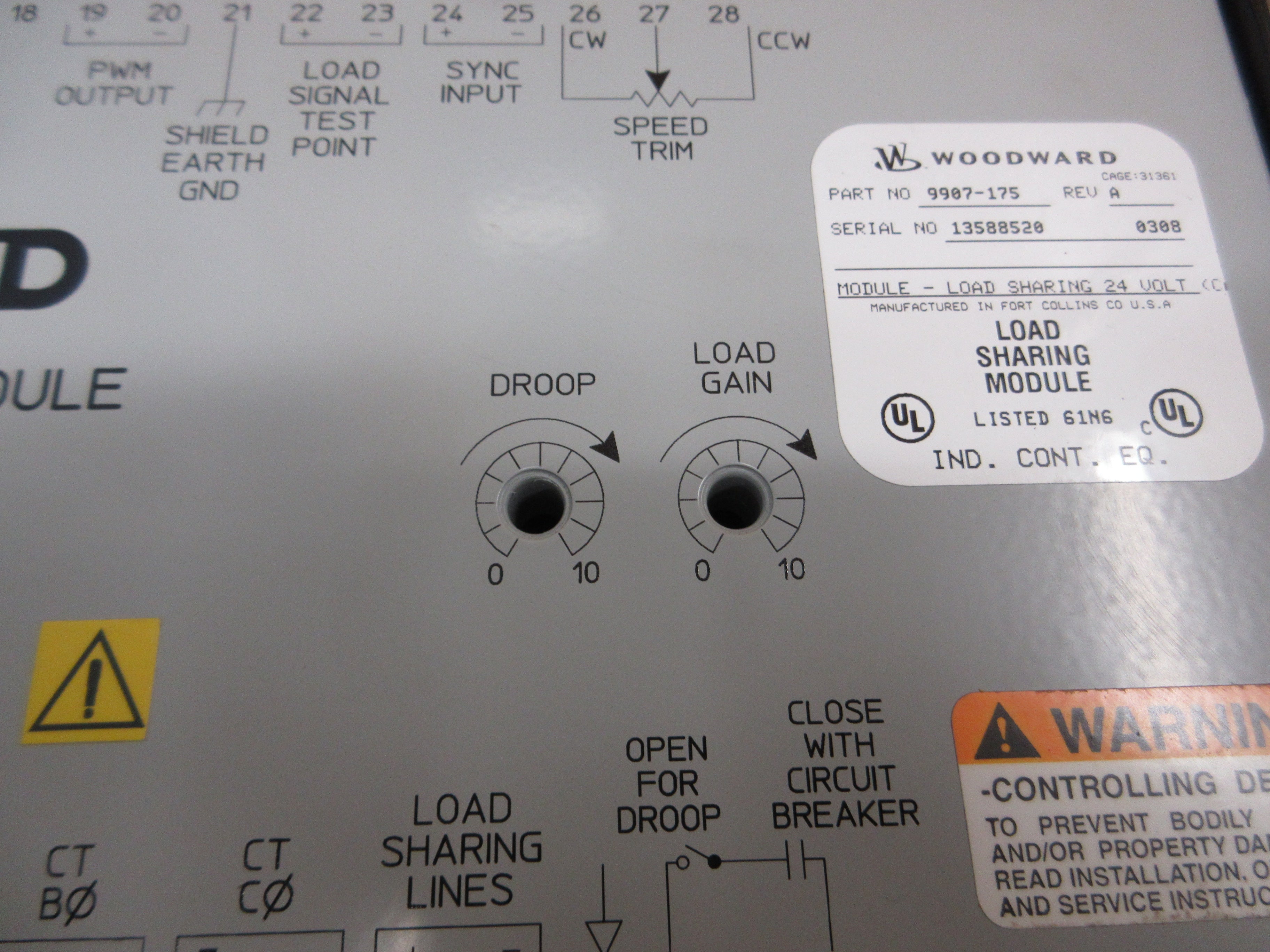Woodward Load Sharing Module 9907-175 Rev. A Used