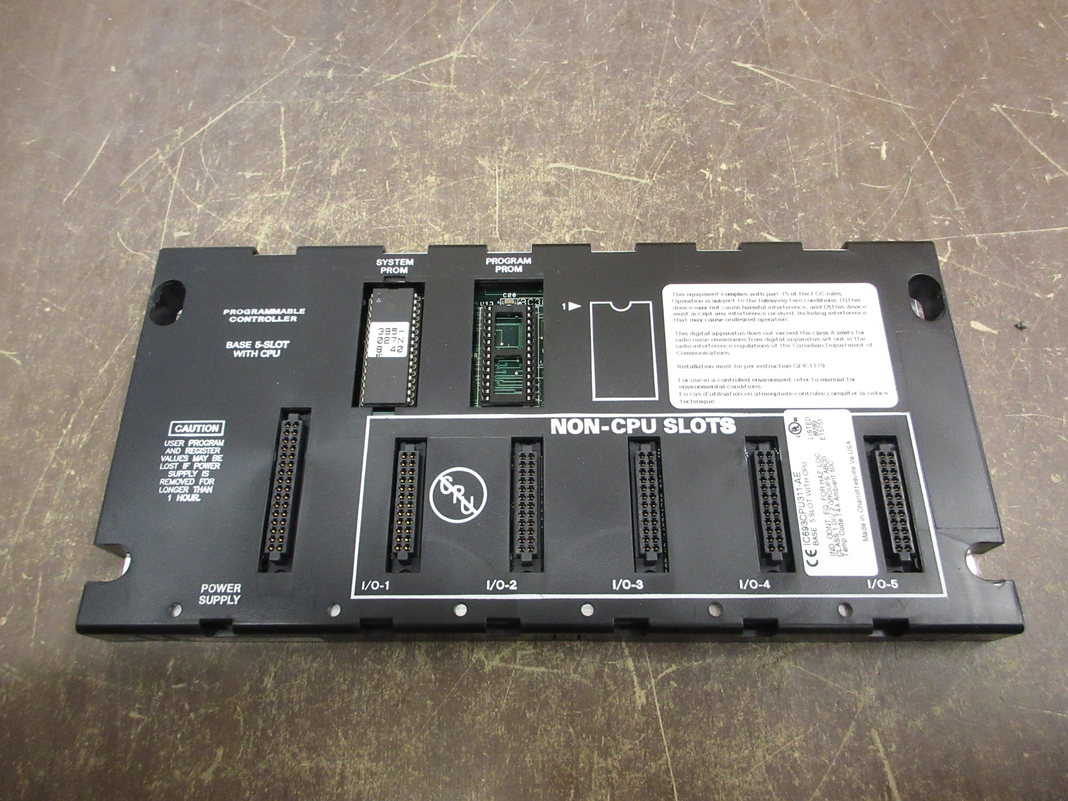 GE Fanuc 5-Slot Base w/ CPU IC693CPU311-AE *No Program Processor* Used