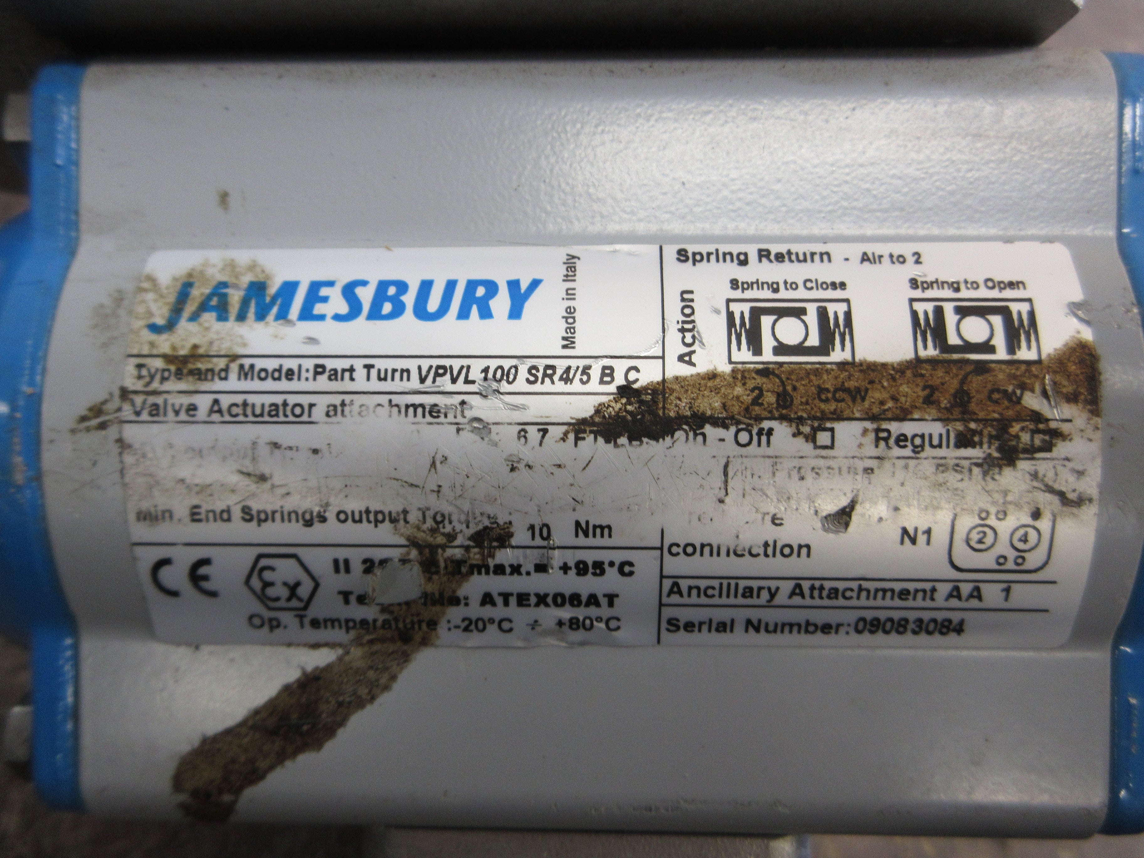 Jamesbury Actuated Valve VPVL100 SR4/5 B C 3/4" Positioner Model #: EN33C02RA