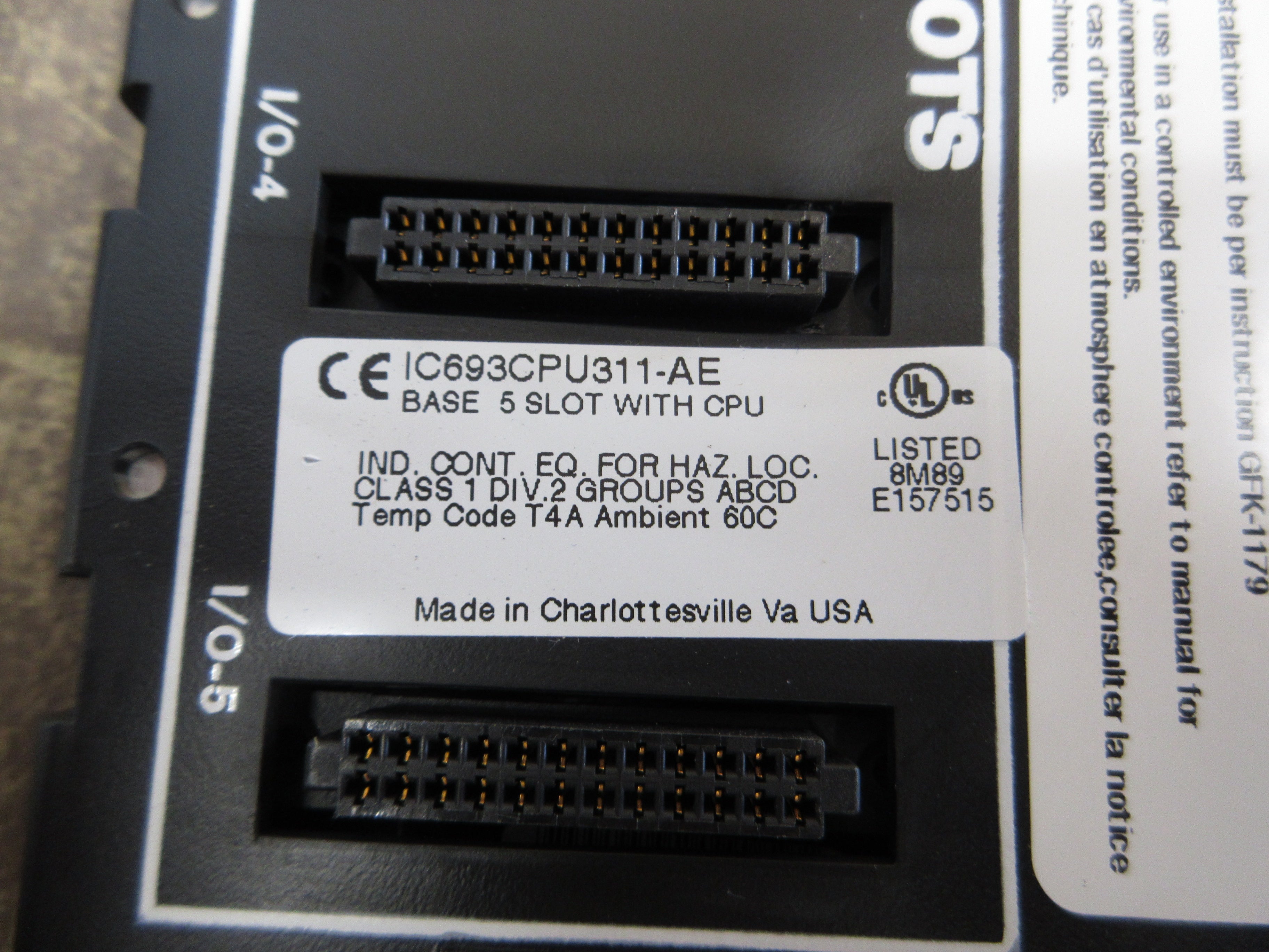 GE Fanuc 5-Slot Base w/ CPU IC693CPU311-AE Used