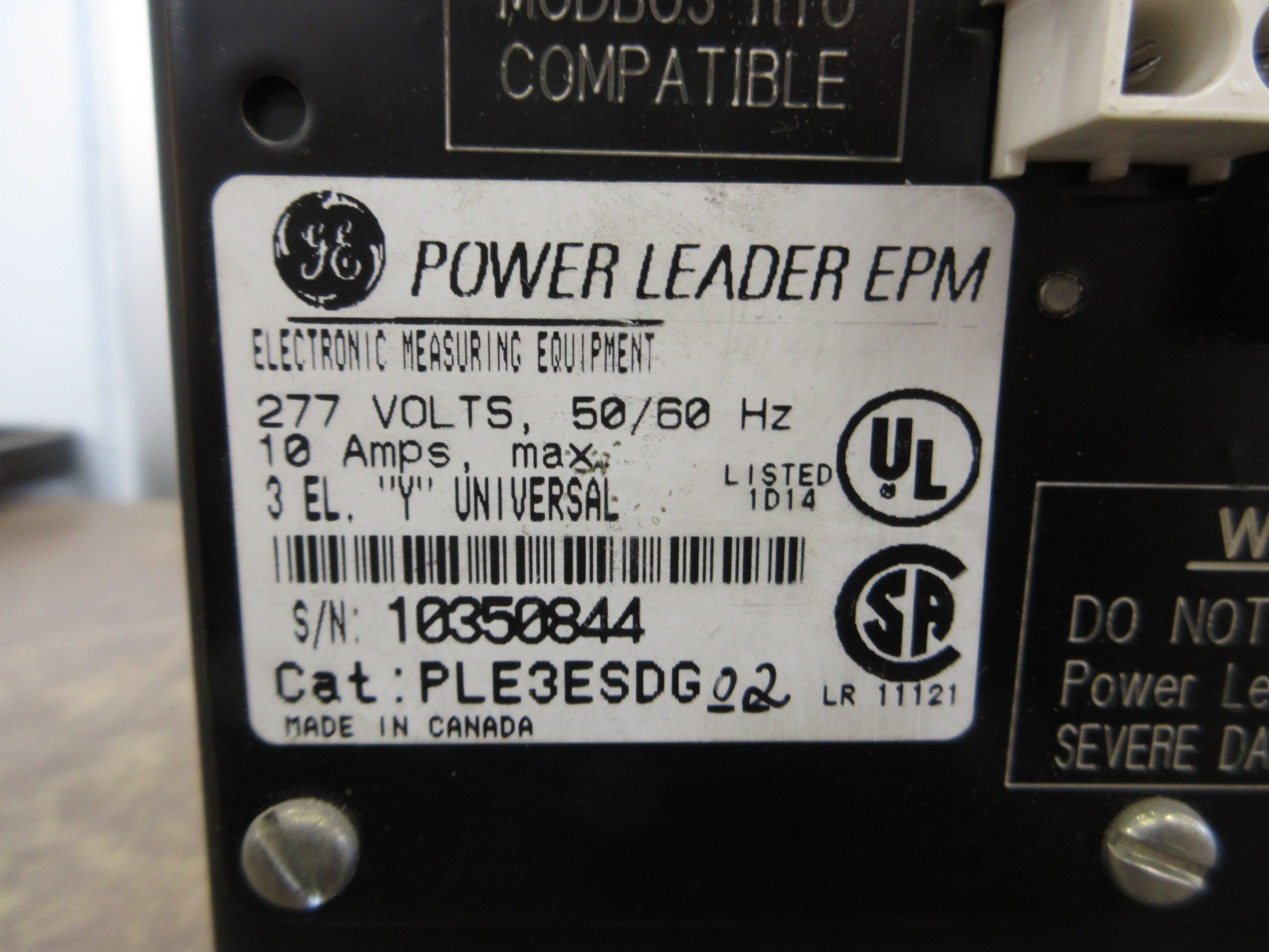 GE Power Leader EPM PLE3ESDG02 277V 50/60Hz 10A Used