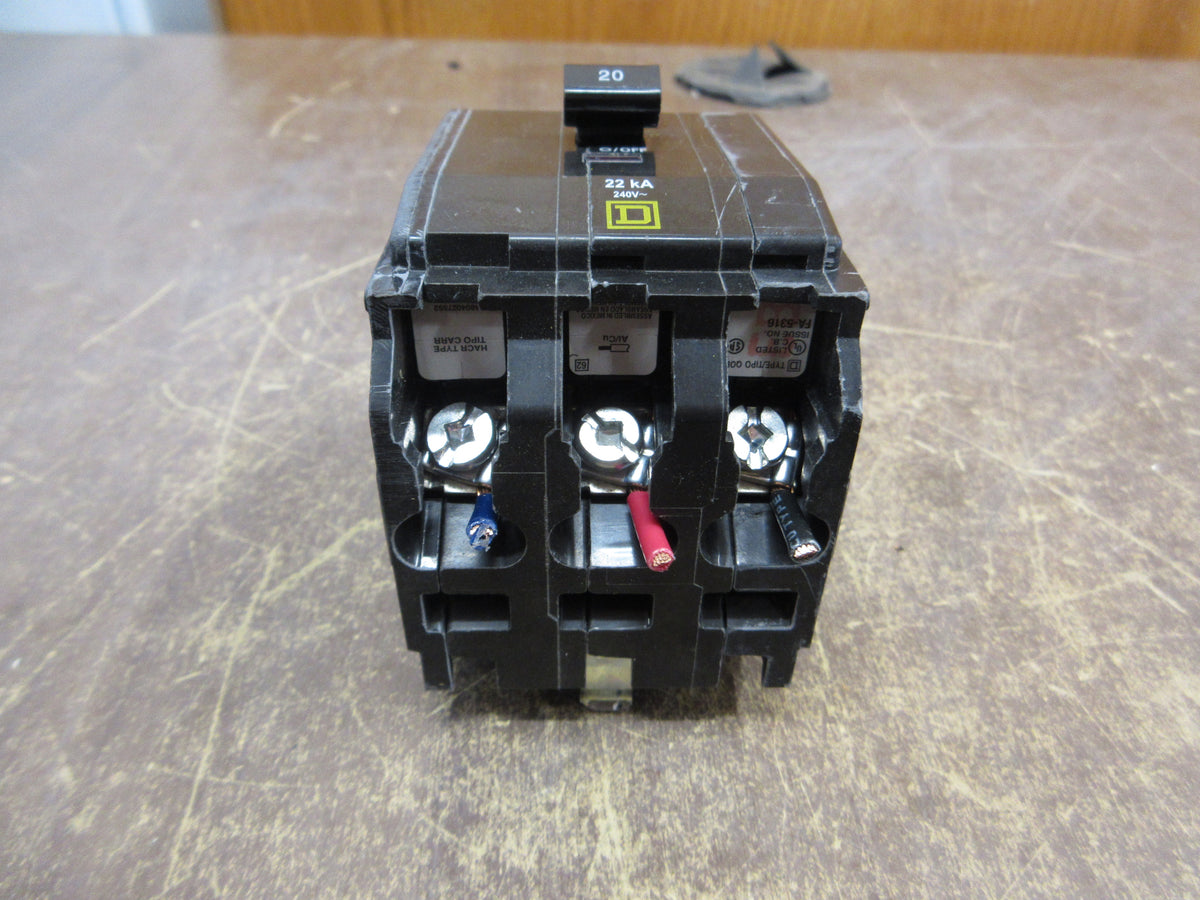 Square D Bolt-On Circuit Breaker QOB320VH 20A 240V 22kA *No Bolts* Used