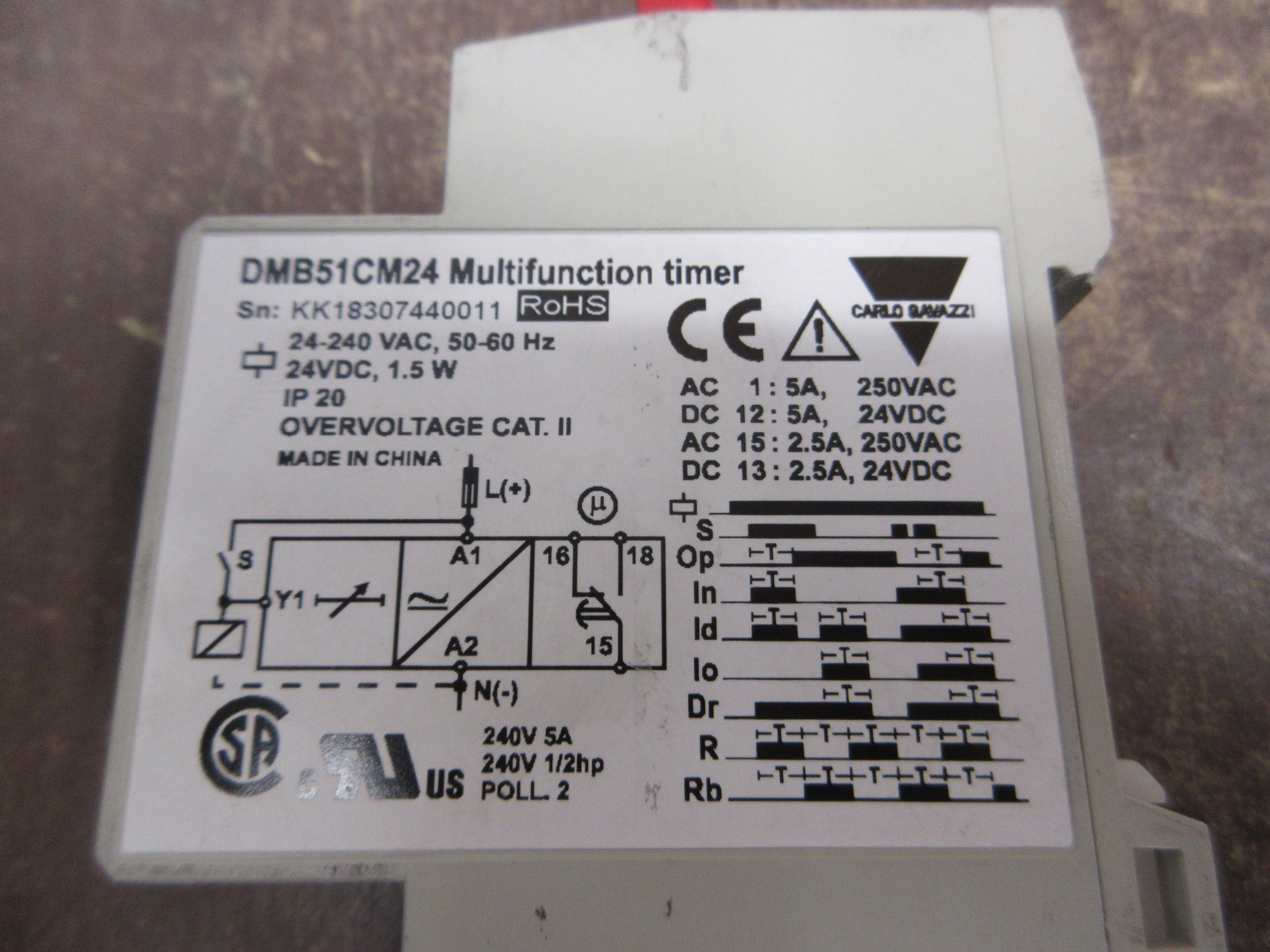 Carlo Gavazzi Multifunction Timer DMB51CM24 24-240VAC 24VDC Used