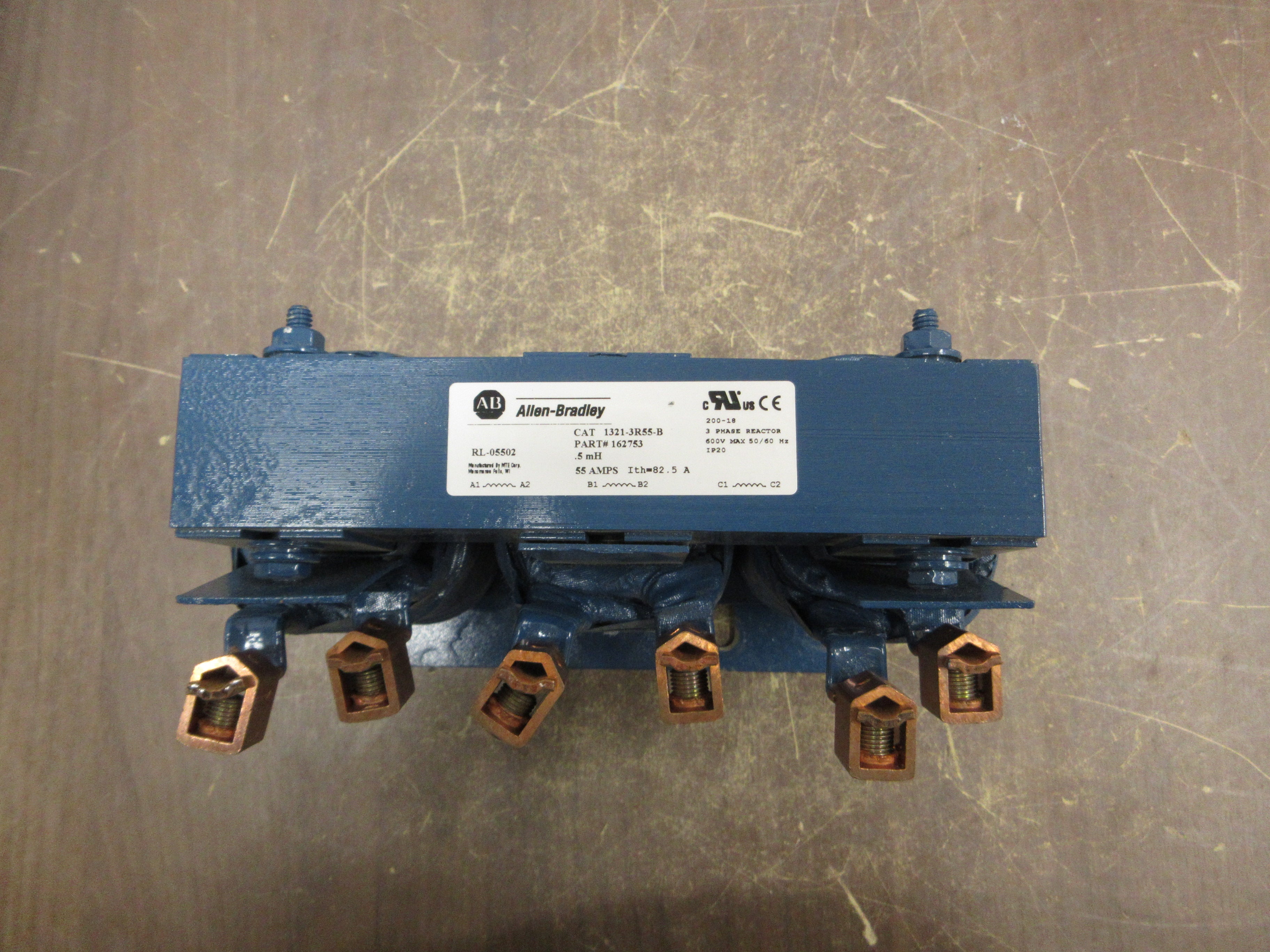 Allen-Bradley 1321-3R55-B Line Reactor 162753 0.5mH 55A 3Ph 600V 50/60Hz Used