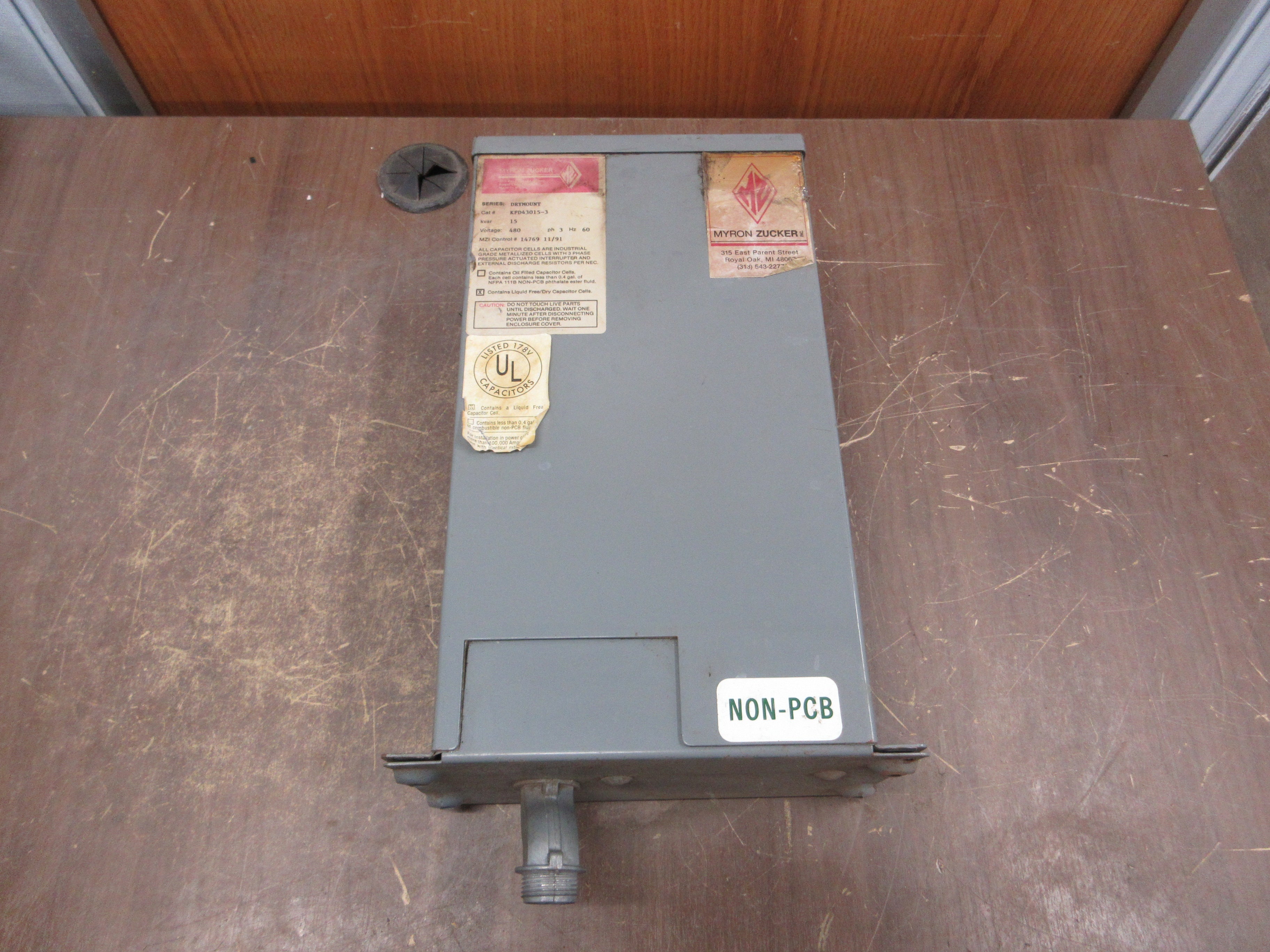 Myron Zucker Drymount Capacitor KPD43015-3 15kVAR 480V 3Ph 60Hz Used