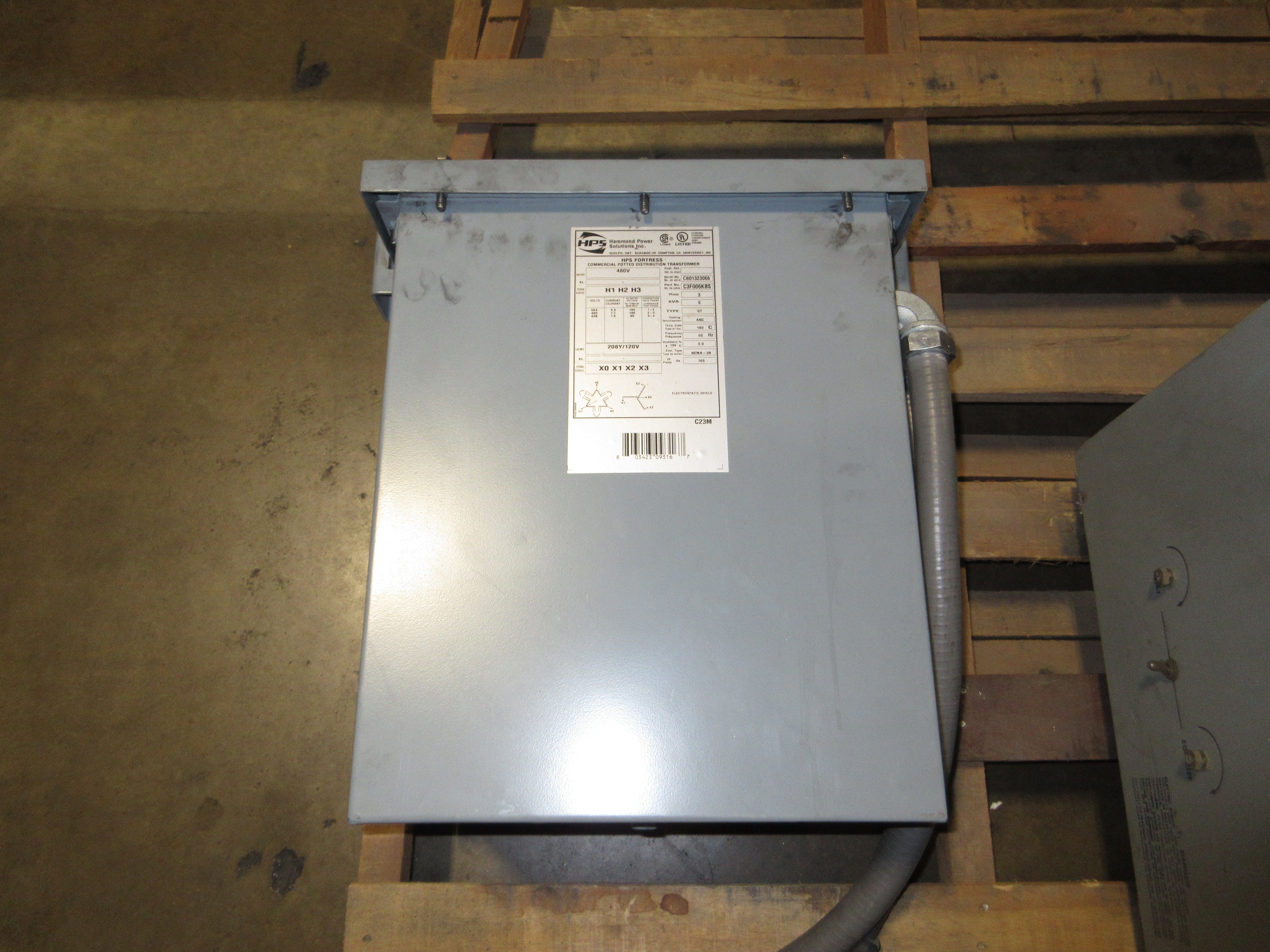 HPS Fortress Transformer C3F006KBS 6kVA Pri: 480V Sec: 208Y/120V 3Ph 60Hz Used
