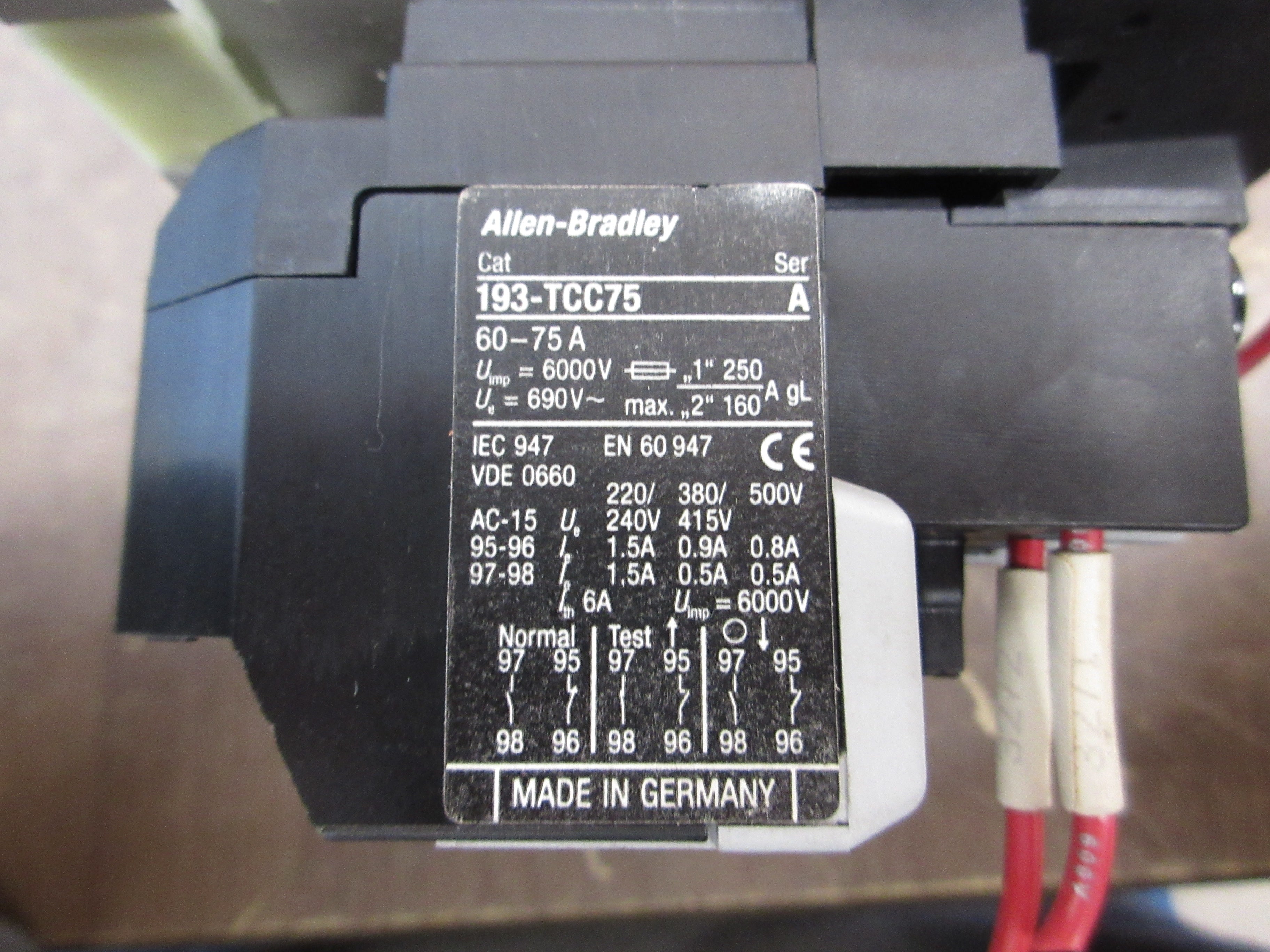 Allen-Bradley Reversing Starter 100-C85*00 / 193-TCC75 120V Coil Trip: 60-75A